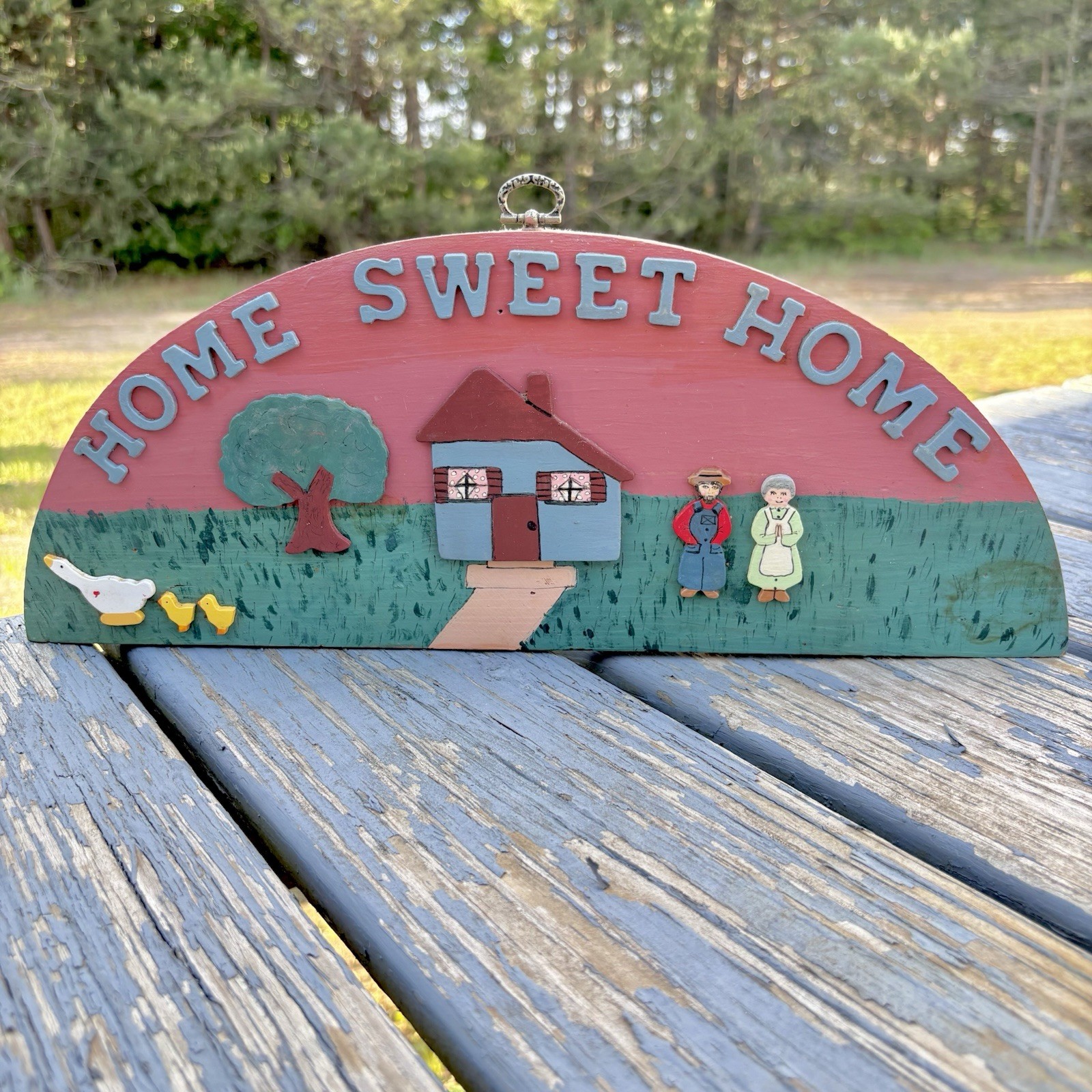 Vintage Handmade Wooden HOME SWEET HOME Goose Amish Farmhouse Wall Decor Plaque
