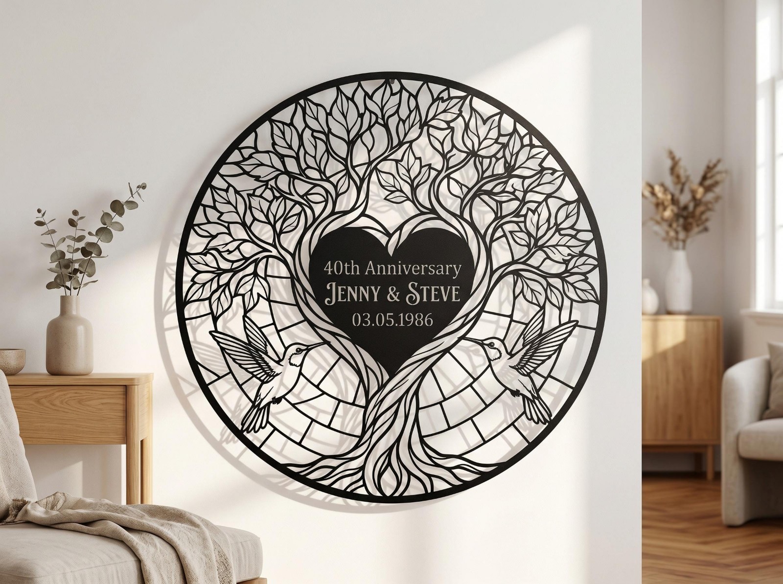 Tree of Life Hummingbird Anniversary Metal Sign Personalized Gift