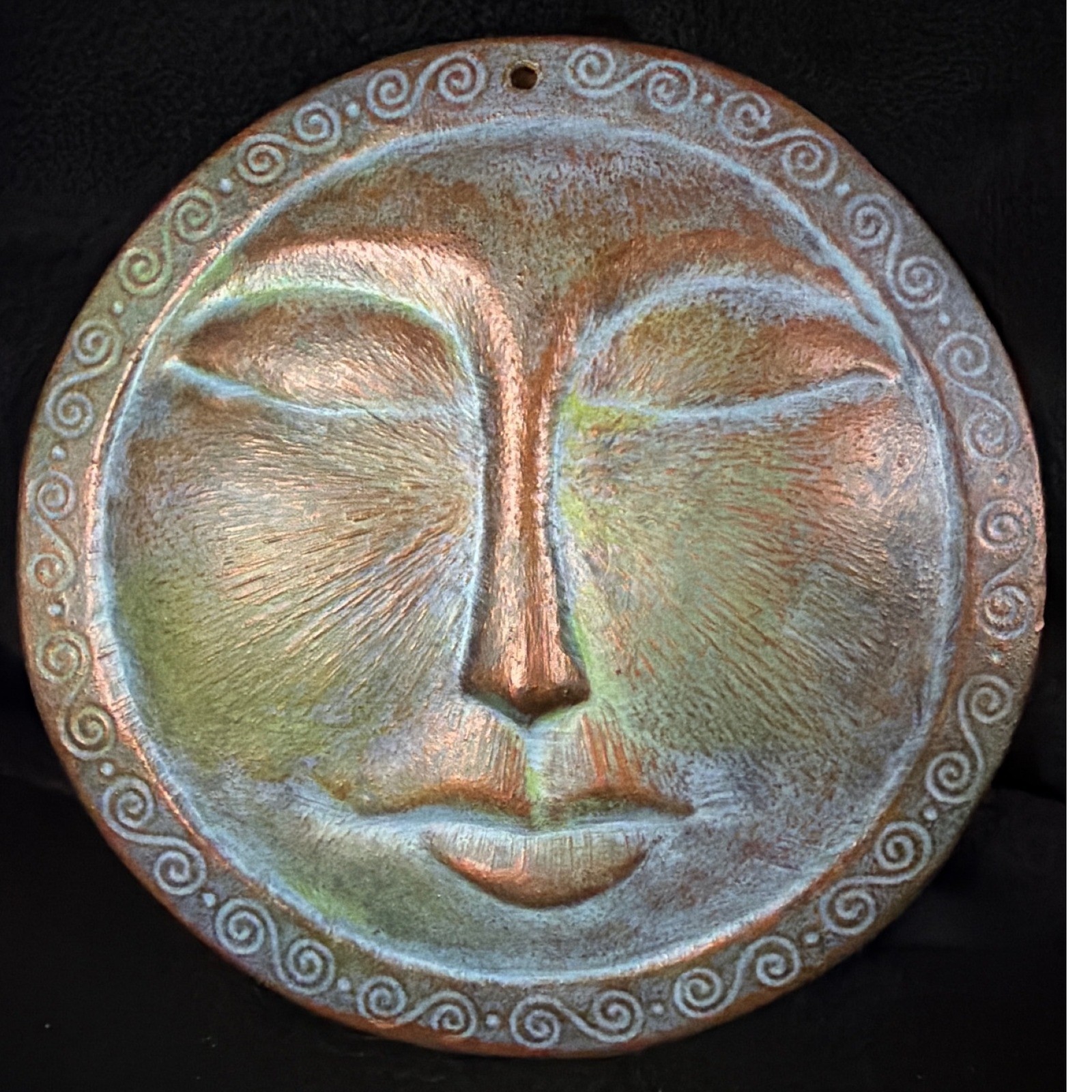 Artisan Sun Face Wall Plaque 7.25in Copper Green Terracotta Zion Utah Boho 2007
