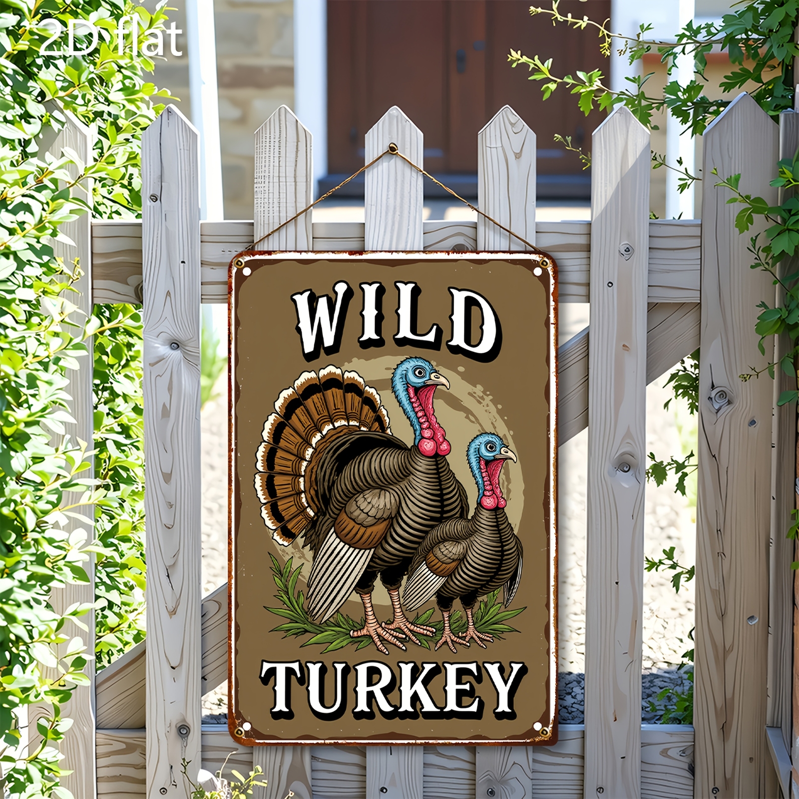[2D Flat] 1pc Vintage “Wild Turkey” Tin Metal Signs – Rustic 2D Flat Room 8×12
