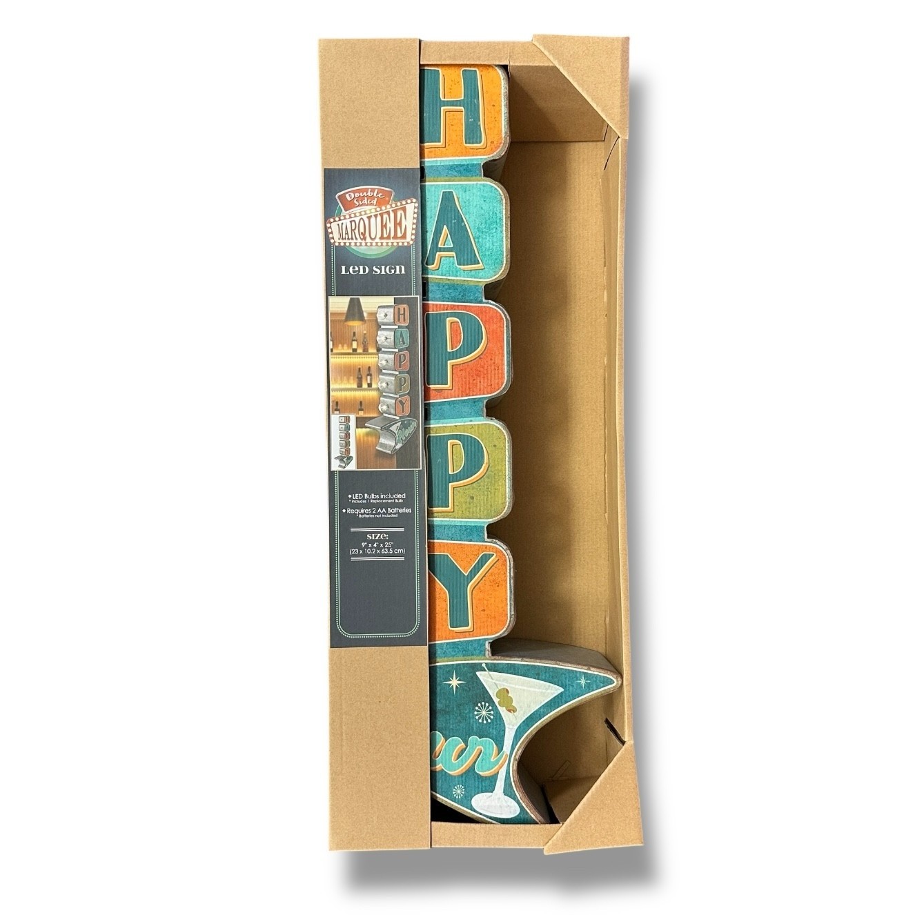 Happy Hour Double Sided LED Metal Marquee Sign Vintage Retro Bar Decor