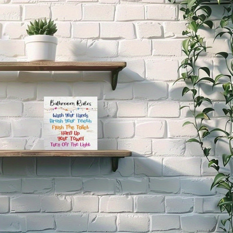 2D 1P Bathroom Rules Wooden Box Sign Colorful Step-by-Step Letters Decor 5×5
