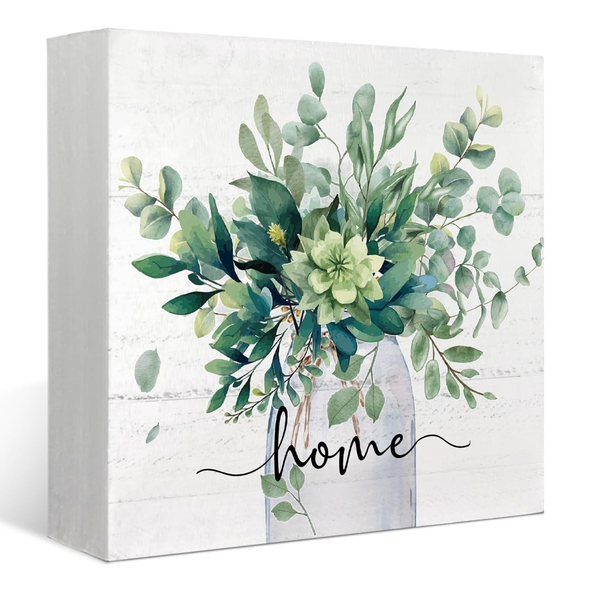 Sage Green Eucalyptus Leaves Wooden Box Sign Decor, Home Sign Shelf Decoratio…