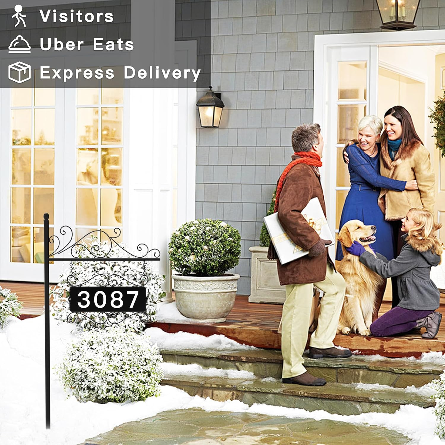 Double-Sided Metal Address Sign with 44″ Pole for Home and Garden