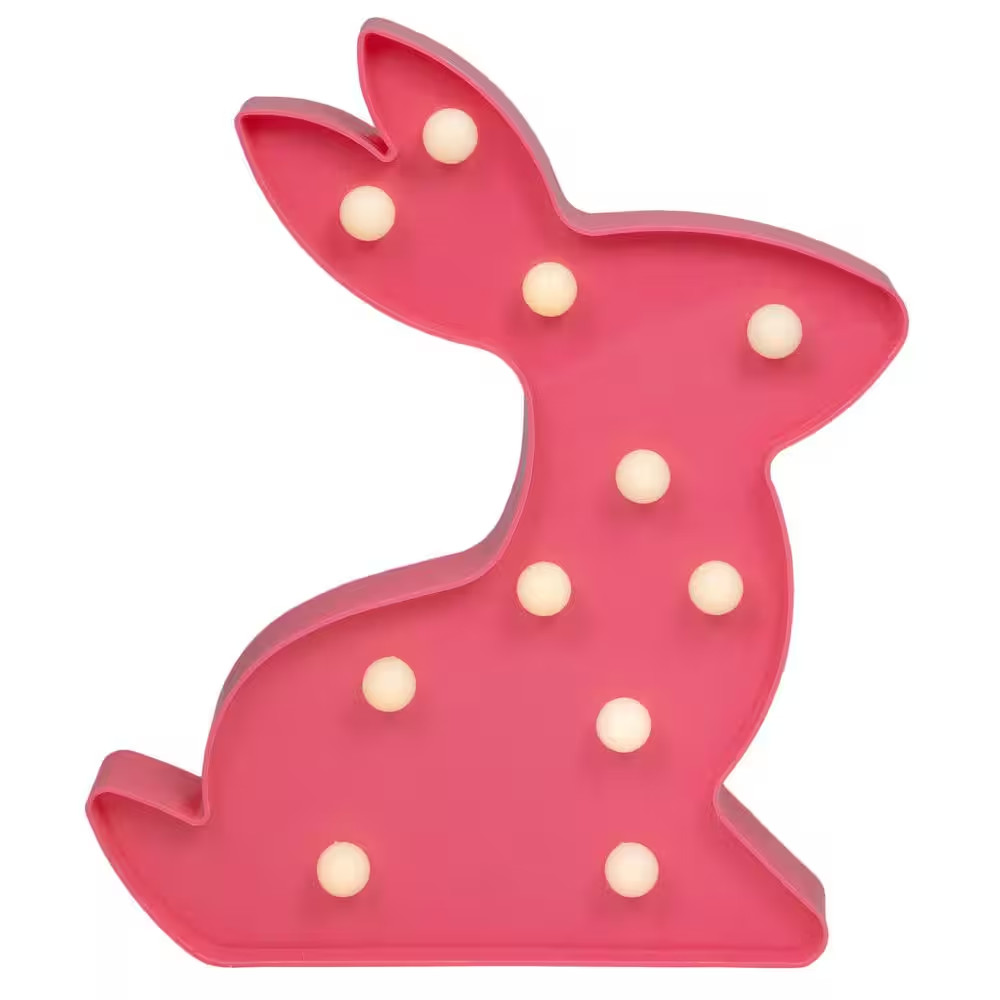 9.5 In. LED Lighted Pink Easter Bunny Marquee Wall Sign