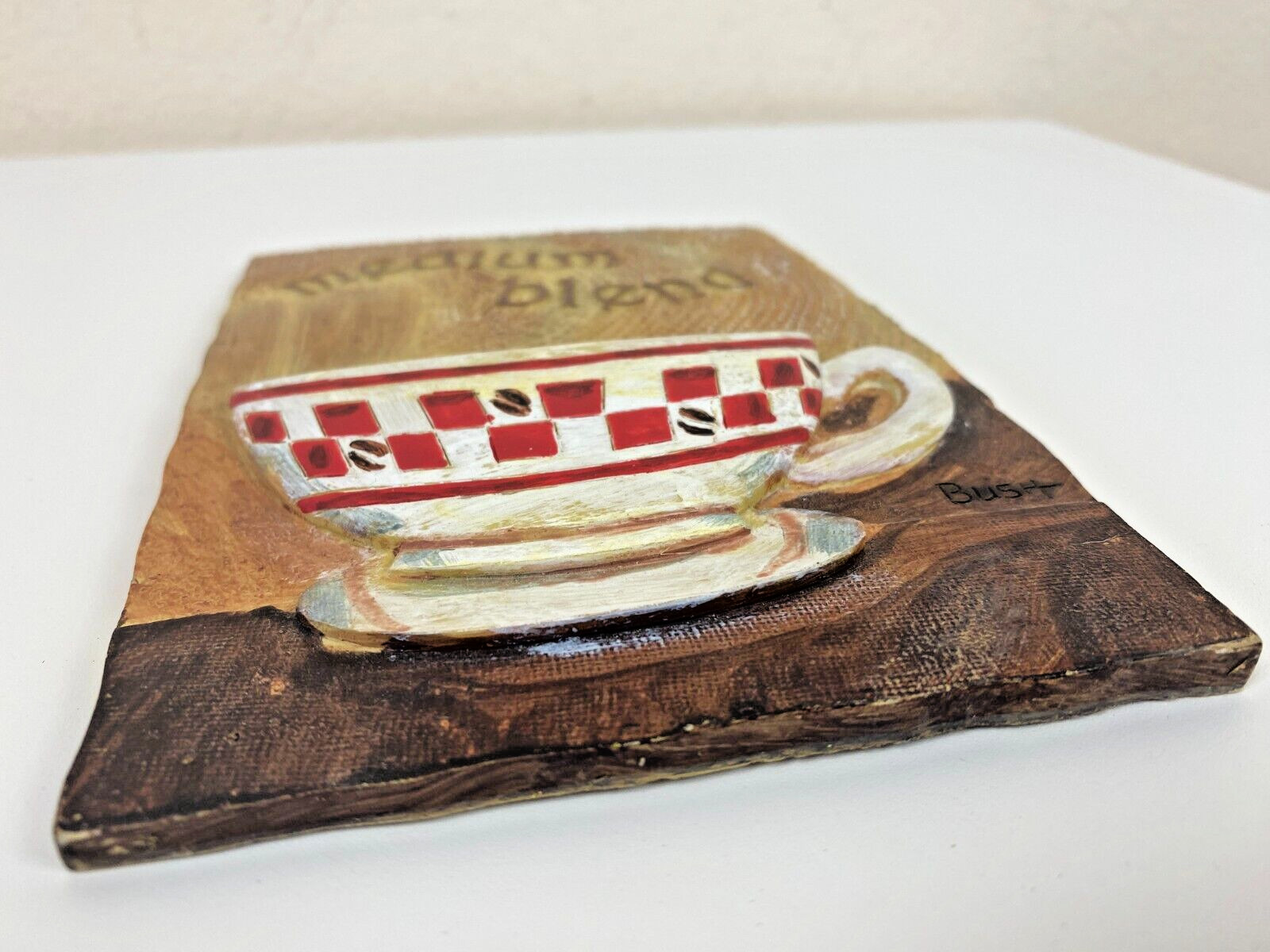 Farmhouse Plaque Etched Decor Medium Blend Coffee Bistro Red Ceramic Wall Art 6″