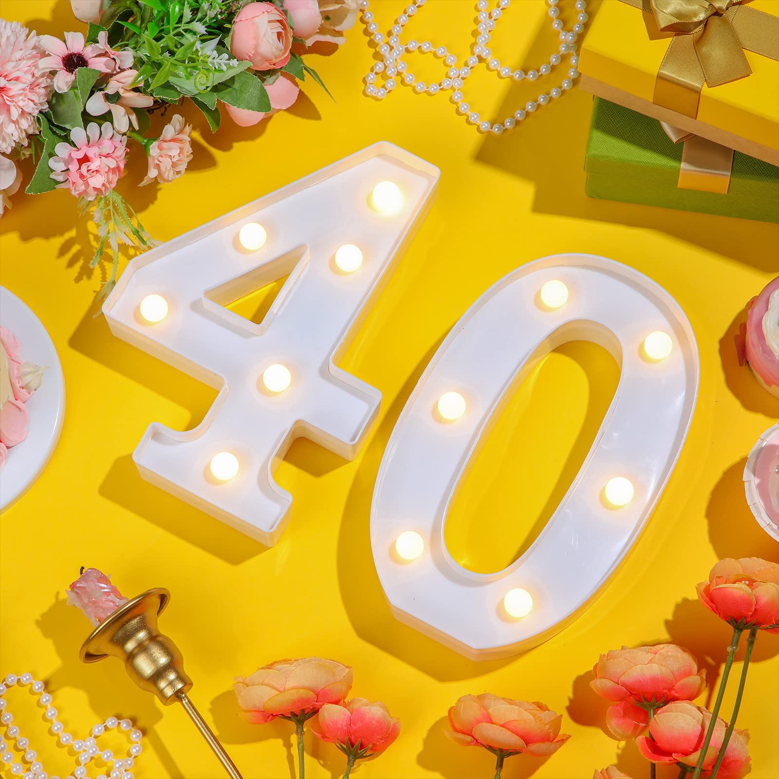 8.7” Birthday Decorative LED Light up Numbers, Glitter Marquee Number Sign f…