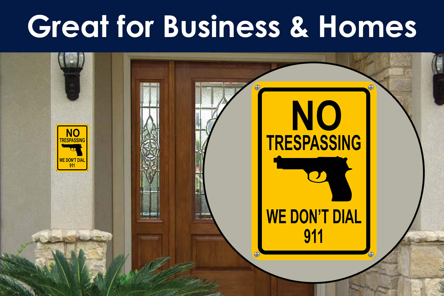 No Trespassing Sign We Don’t Dial 911 Hand Gun Signs Funny Yard Home Signs