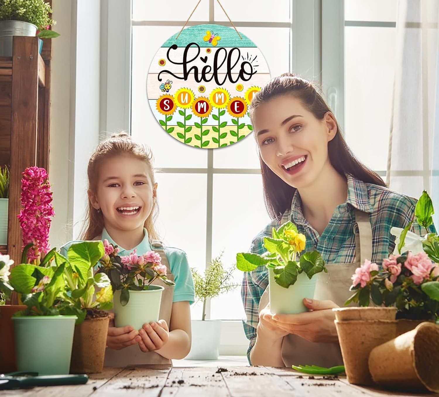 Farmhouse Sunflower Hello Summer Sign – Lightweight 11.5″ Front Door Decor