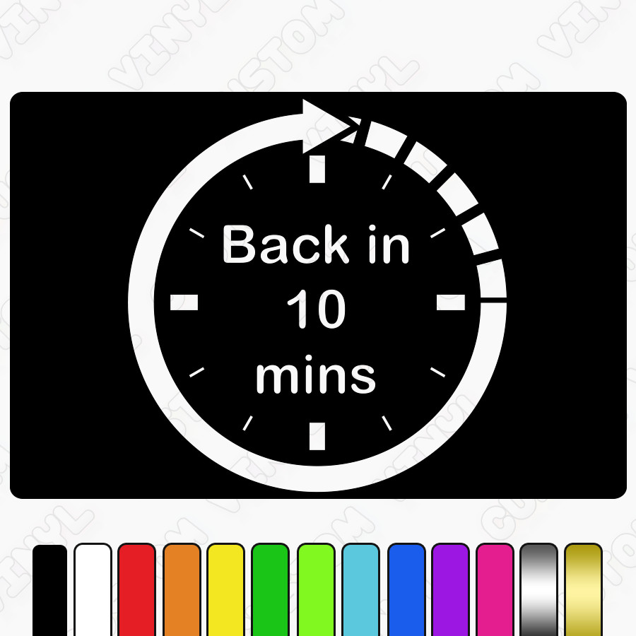 Back in 10 mins clock hanging plastic sign with nylon rope+suction cups