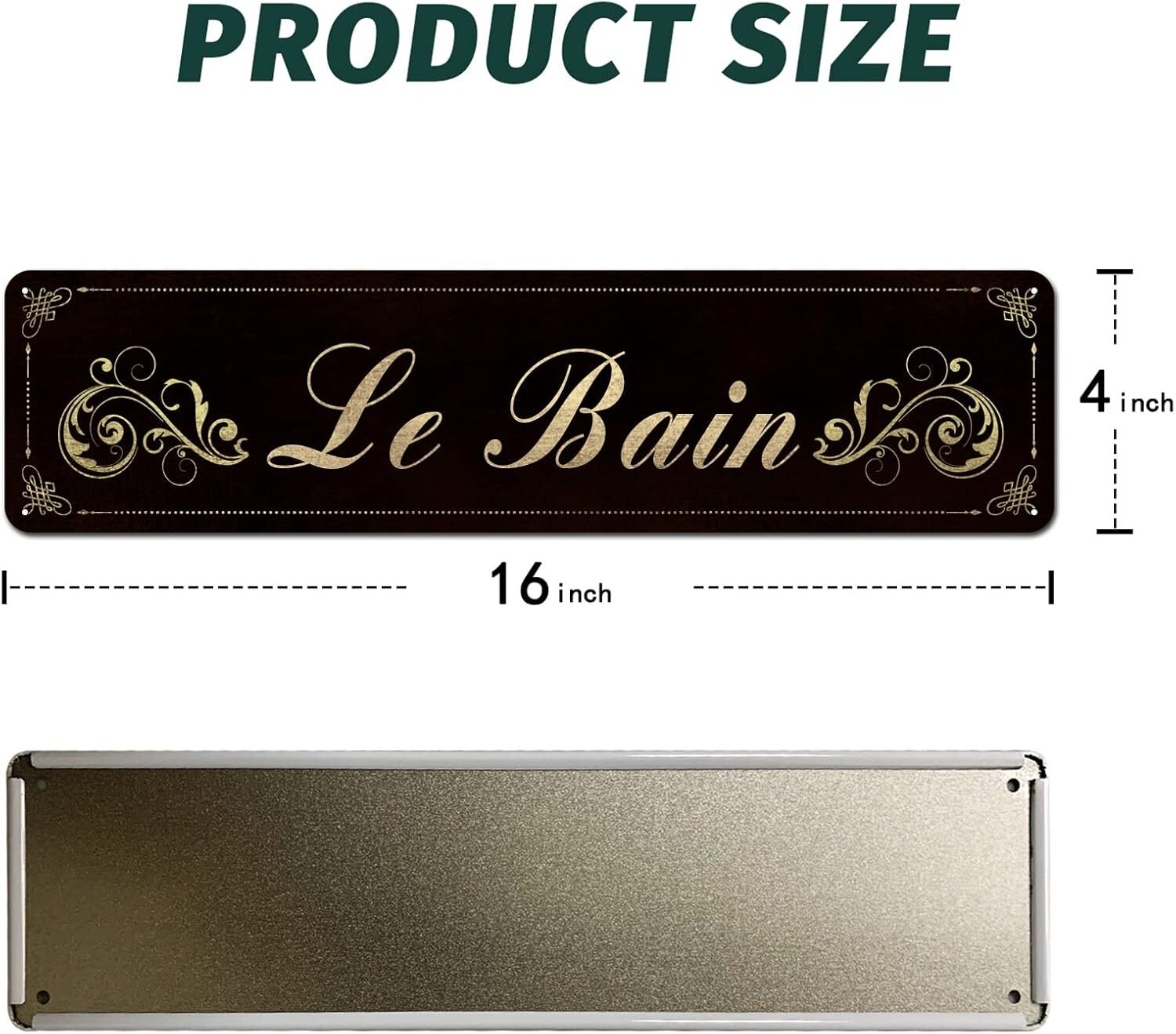 Le Bain French Country Bathroom Signs Tin Plaque for Home Décor 4″ x 16″