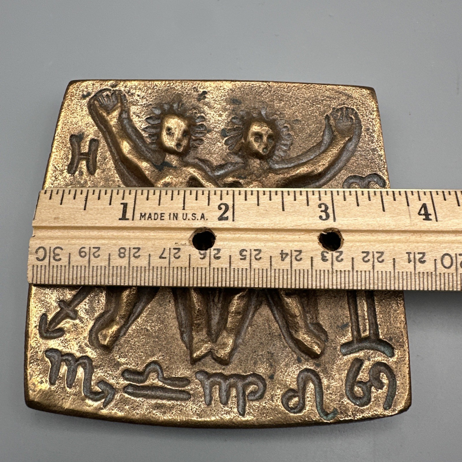 Gemini, Twins Zodiac Wall Plaque 4×4” Tribute Cast Iron Bronze Heavy Decor