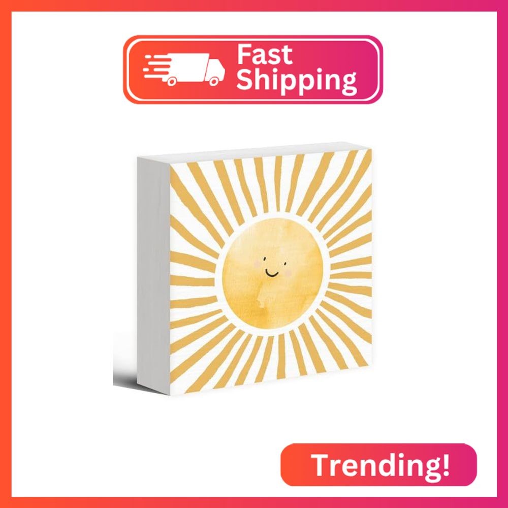 Luipk Inspirational Sun Sunshine Wood Box Sign Desk Decor 5X5, Pop Smiles Rustic