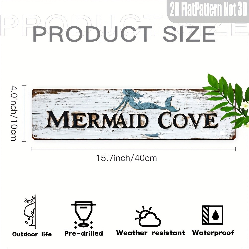 Mermaid Cove Vintage Metal Sign 10x40cm Wall Decor