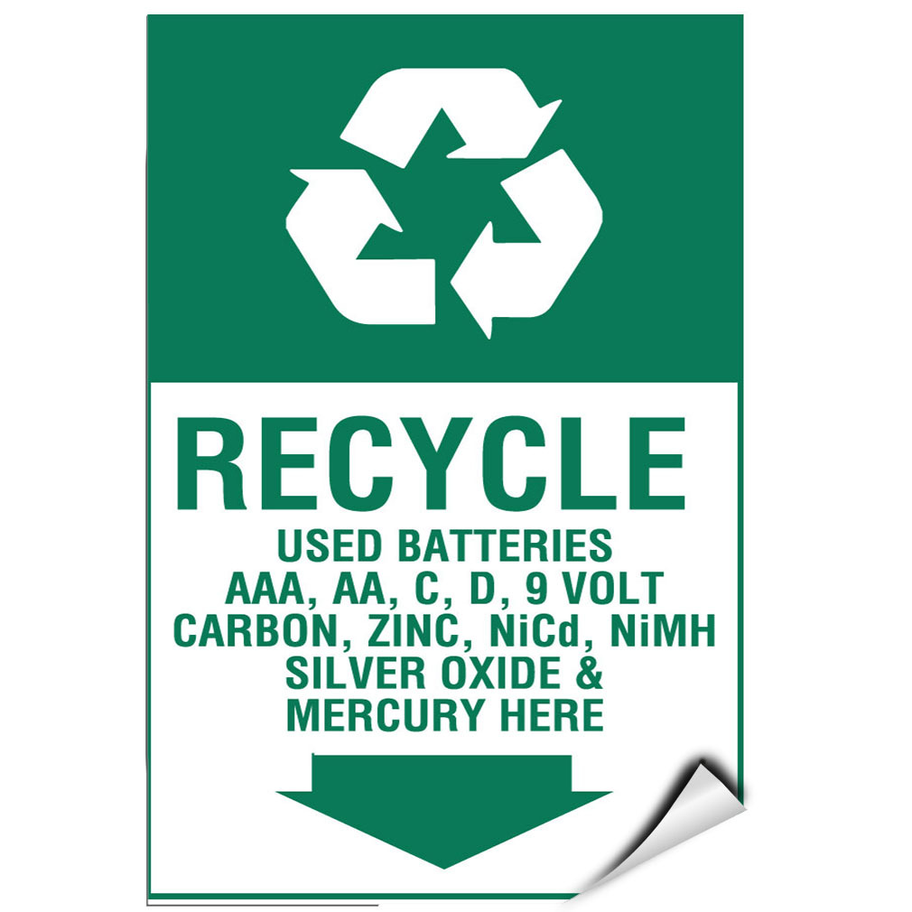 Recycle Used Batteries Aaa, Aa, C, D, 9 Volt Carbon,? LABEL DECAL STICKER
