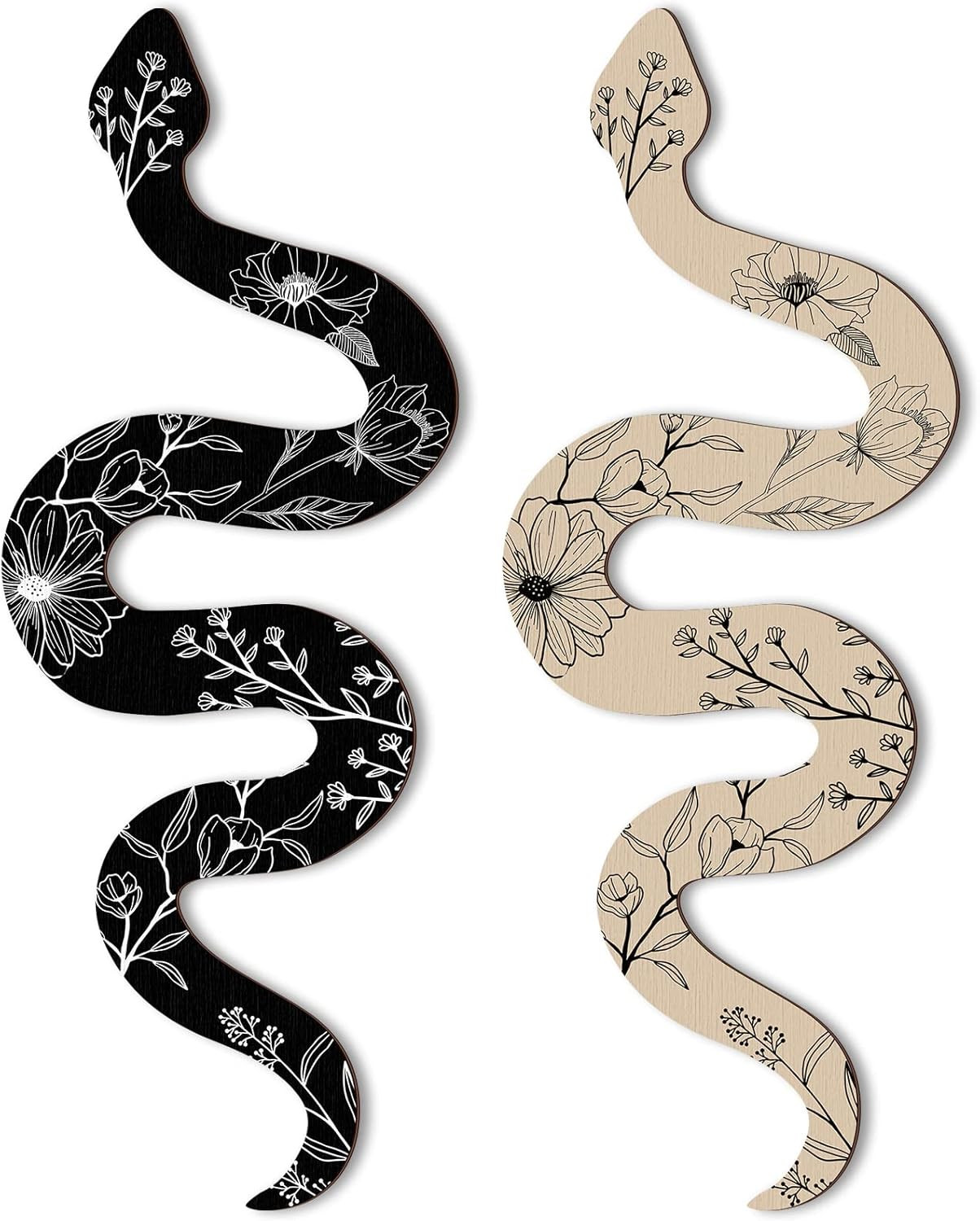 Set of 2 Earthy Room Decor Wall Art Boho Witchy Wooden Snake Decor Natural Ae…