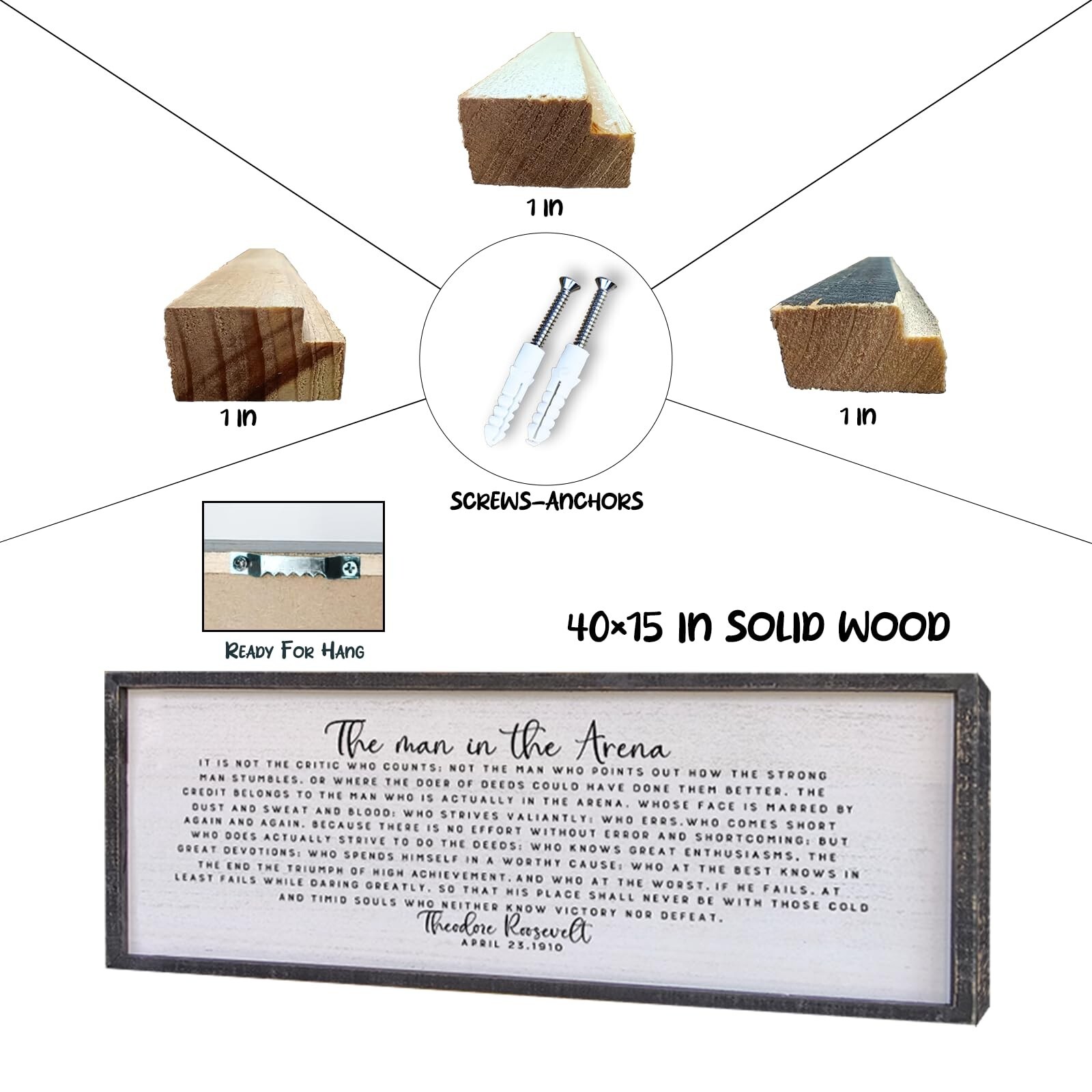 The Man In The Arena Wall Decor 40″x15″ Morden Office Motivational Wood Frame…