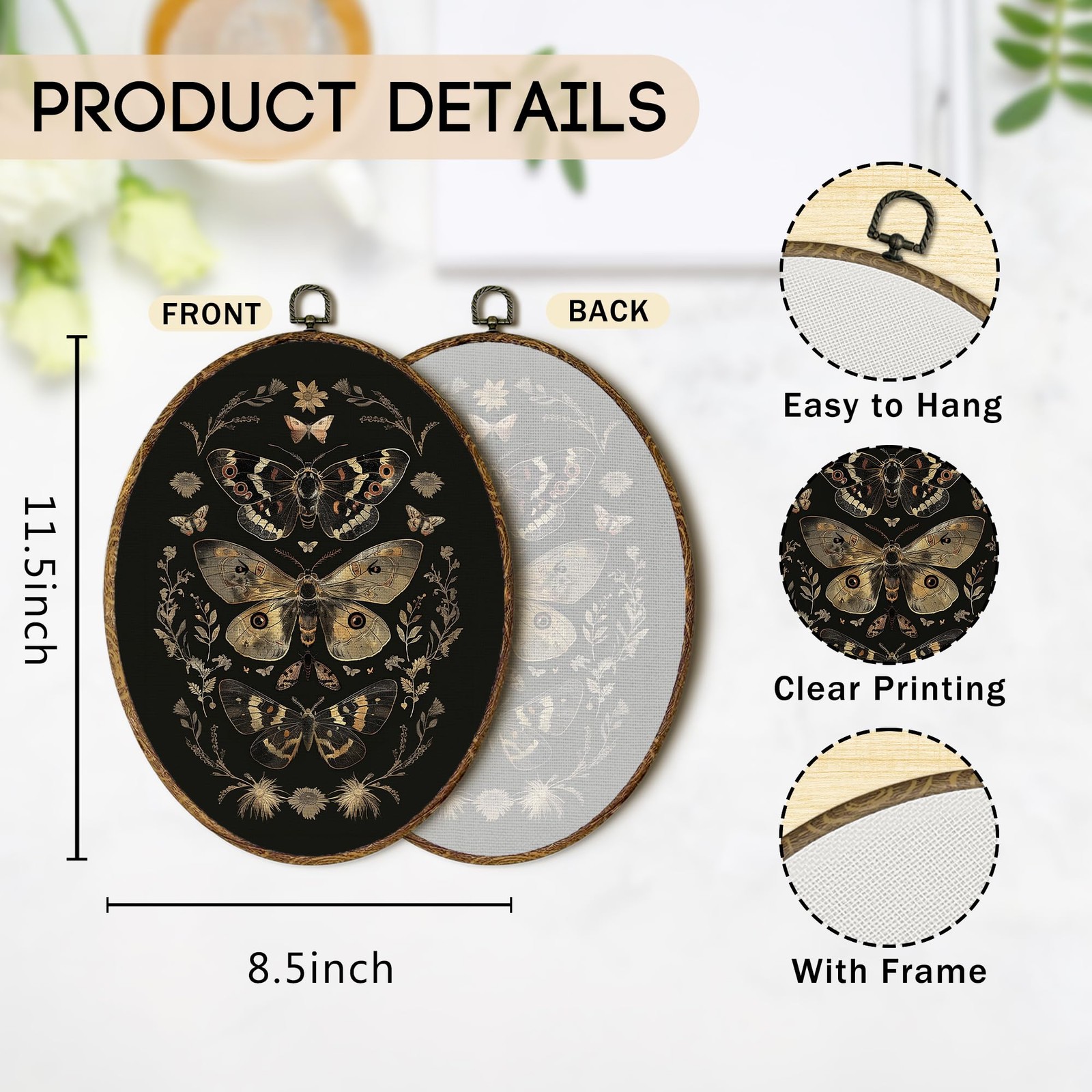 Black Moody Vintage Butterfly Oval Wall Art Decor, Dark Academia Cottagecore …