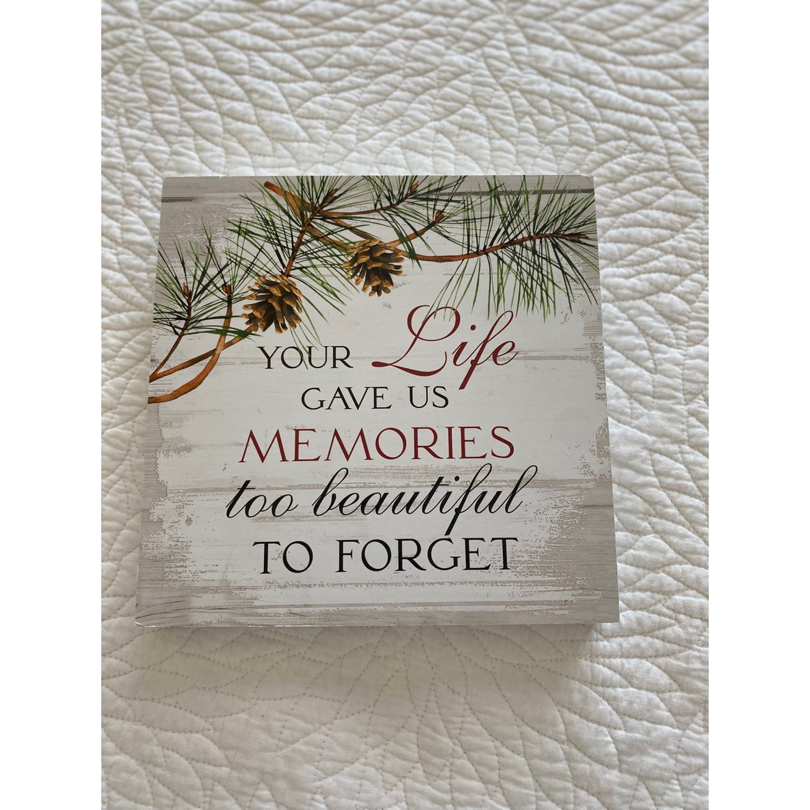 Unbranded Memorial Wall Plaque Unisex 8×8 White Excellent Pine Cone Decor Sign