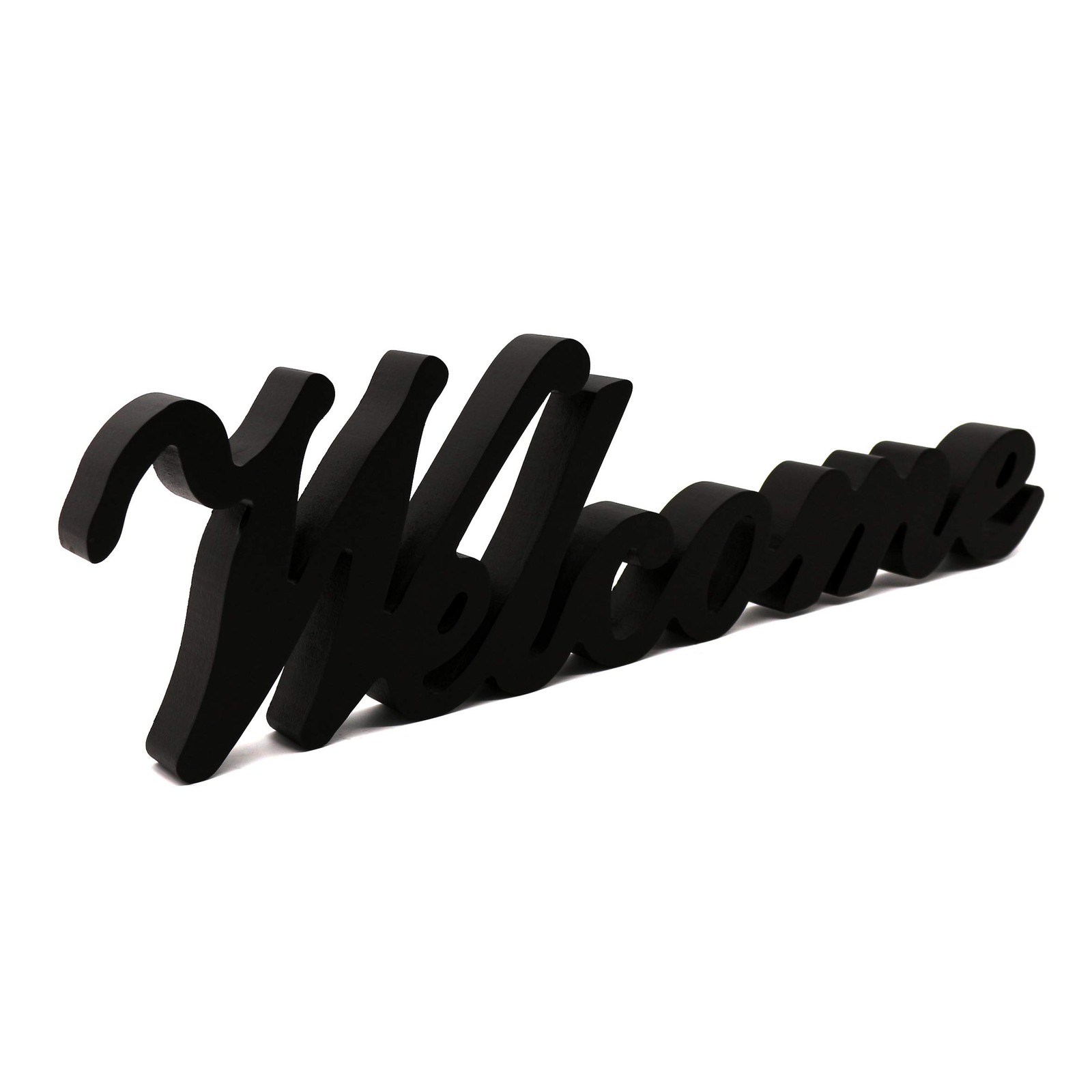 CVHOMEDECO. Matt Black Wooden Words Sign Free Standing “Welcome” Desk/Table/S…