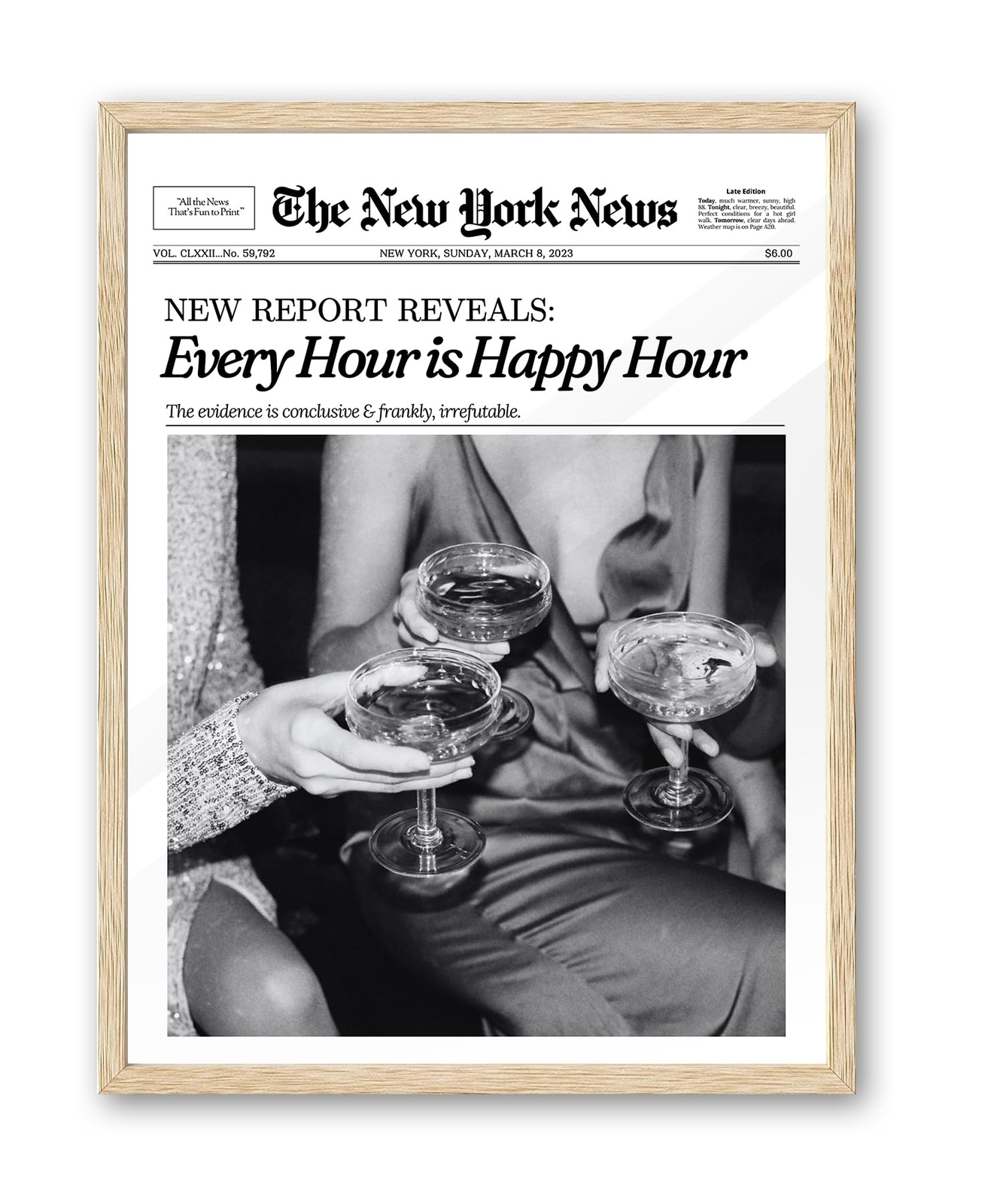 iHery Every Hour is Happy Hour Small Framed Trendy NewsPaper Wall Art, Natura…