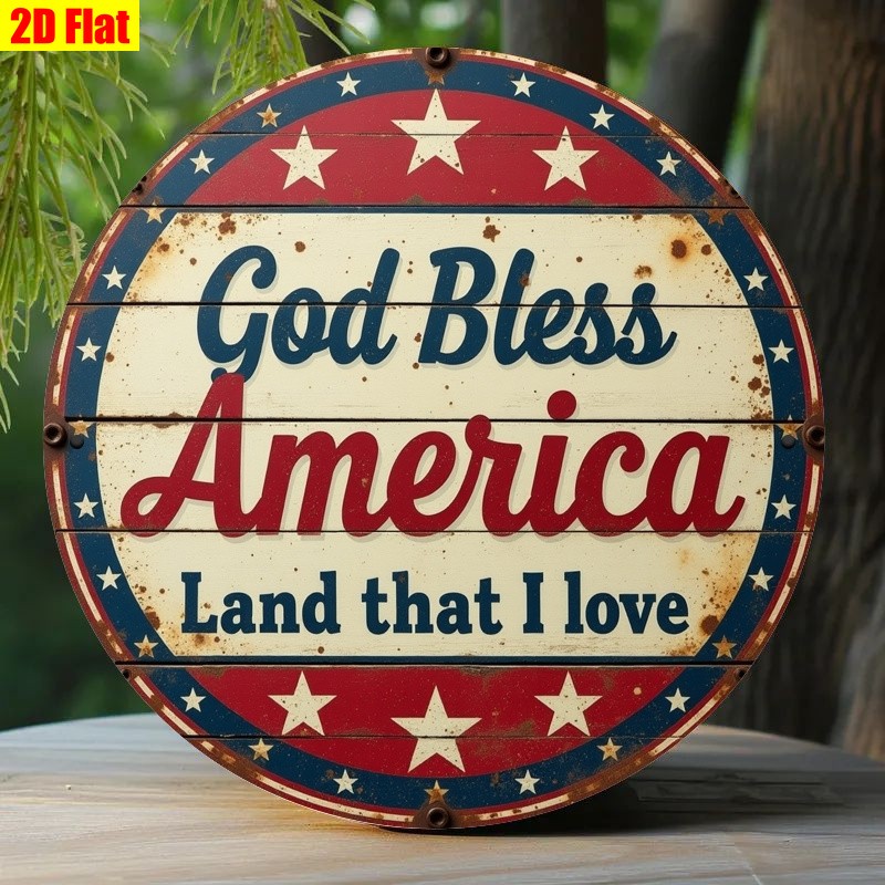 Distressed Metal Sign God Bless America USA Flag Fourth of July Patriotic Decor