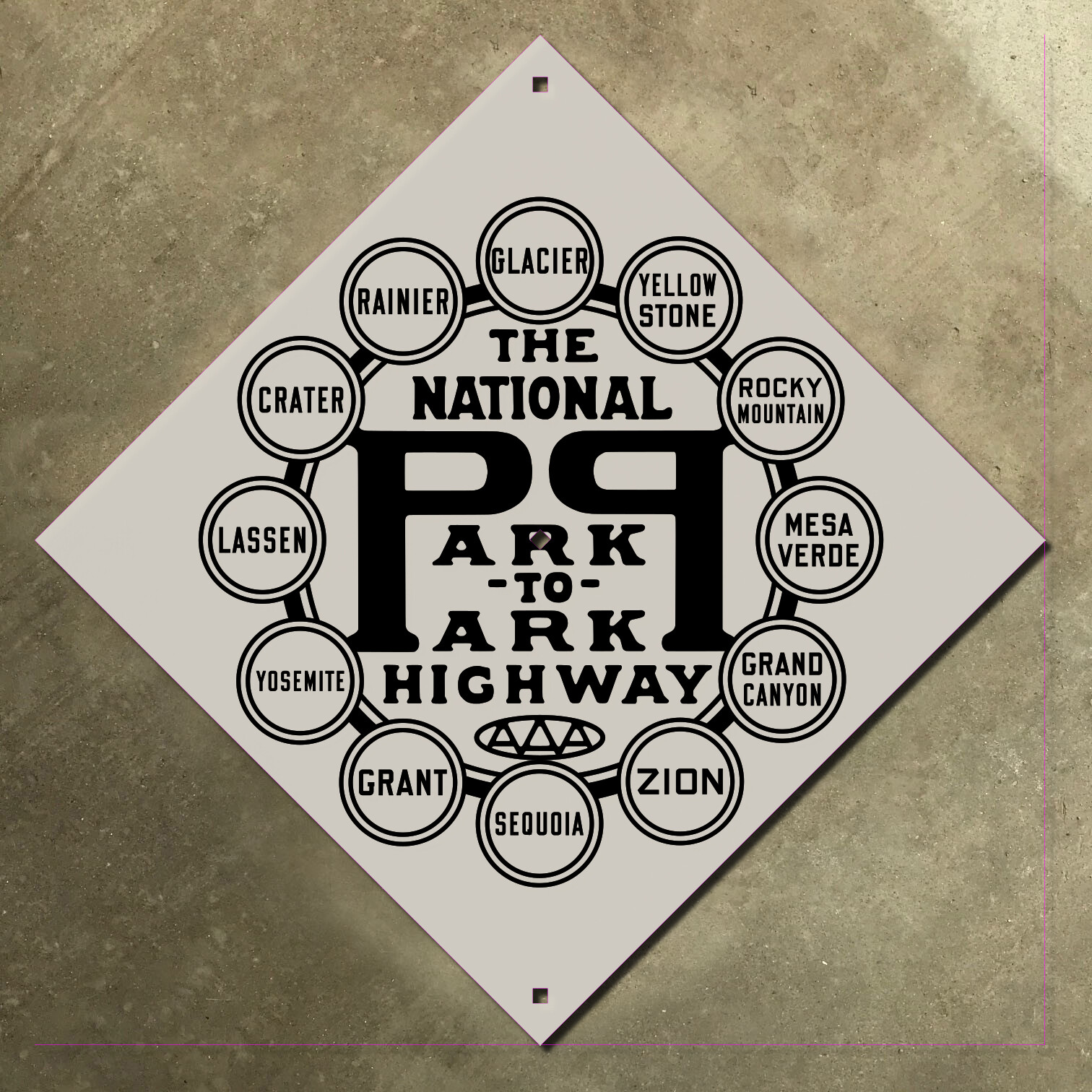 National Park Highway California Colorado AAA US 89 road sign diamond 1910s 12″