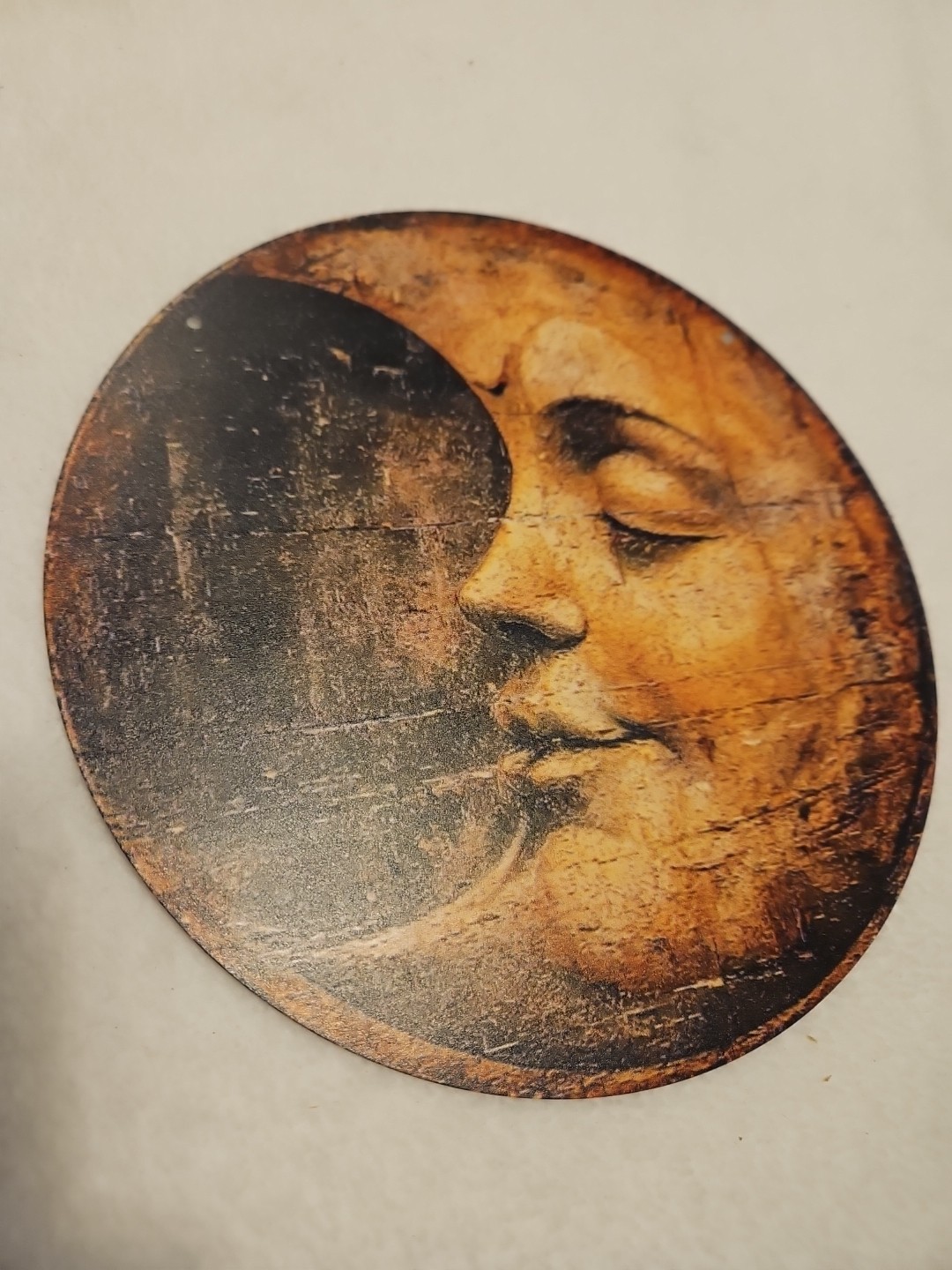 Smiling Half Moon Face Decor Sign Aluminum Vintage Look Celestial Wall Hanging