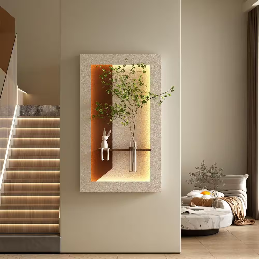 41 In. X 24 In. Light Coffee 3D Sandstone Art Wall Decor with Simulated Greenery