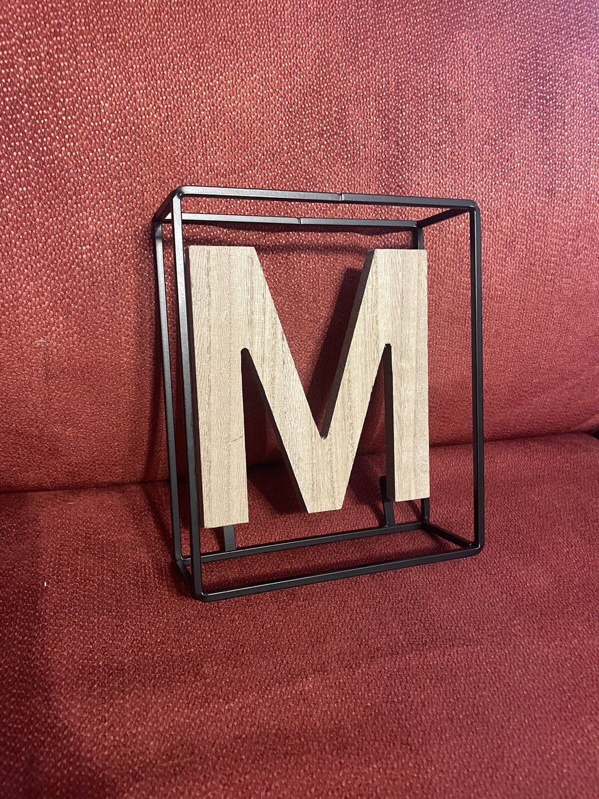 Wooden “M” in Wrought Iron Box, Casual, Decor, Sign of the Times, 5.5X6.5 inch