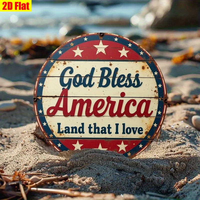 Distressed Metal Sign God Bless America USA Flag Fourth of July Patriotic Decor