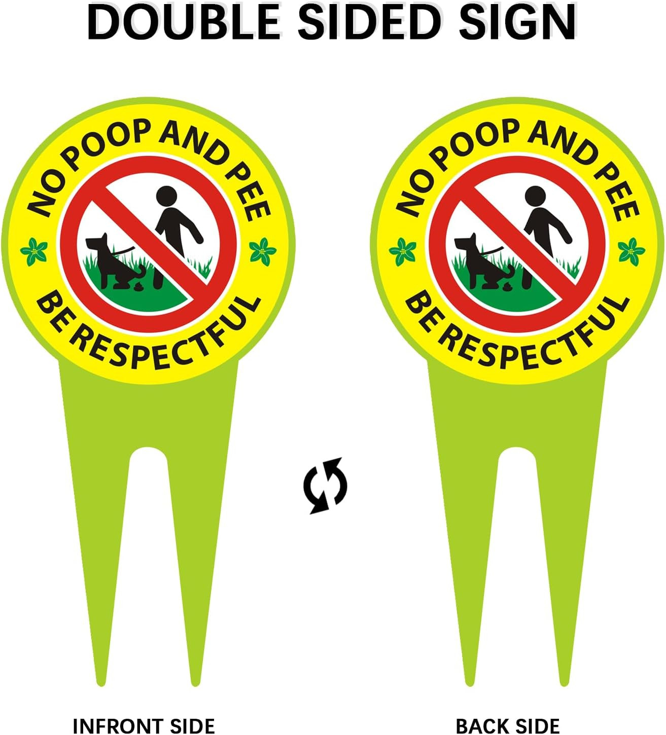 No Dog Poop Sign 2 Pack, Double Sided – Be Respectful/No Poop and Pee, Protect Y