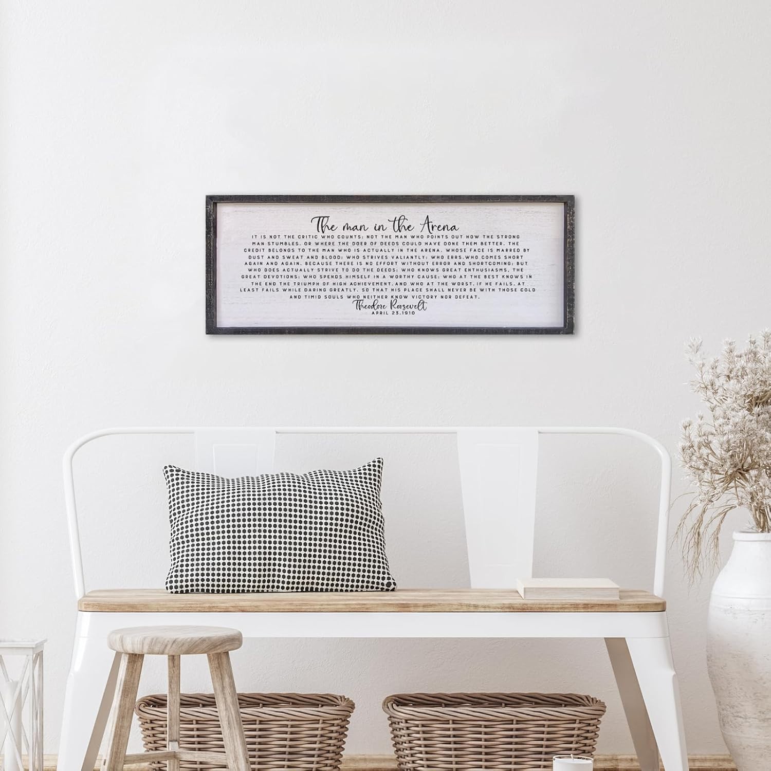 The Man In The Arena Wall Decor 40″x15″ Morden Office Motivational Wood Frame…
