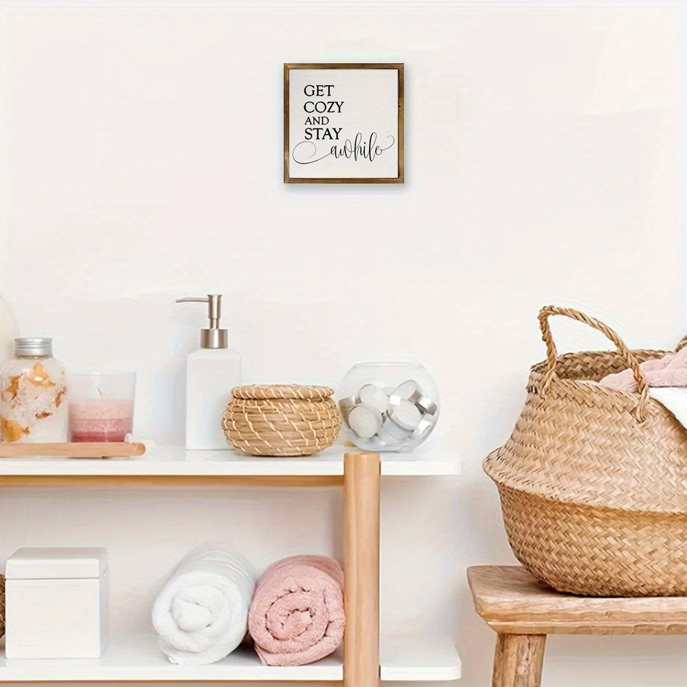 Farmhouse Wood “Get Cozy And Stay Awhile” Quote Wall Wooden Sign Gift