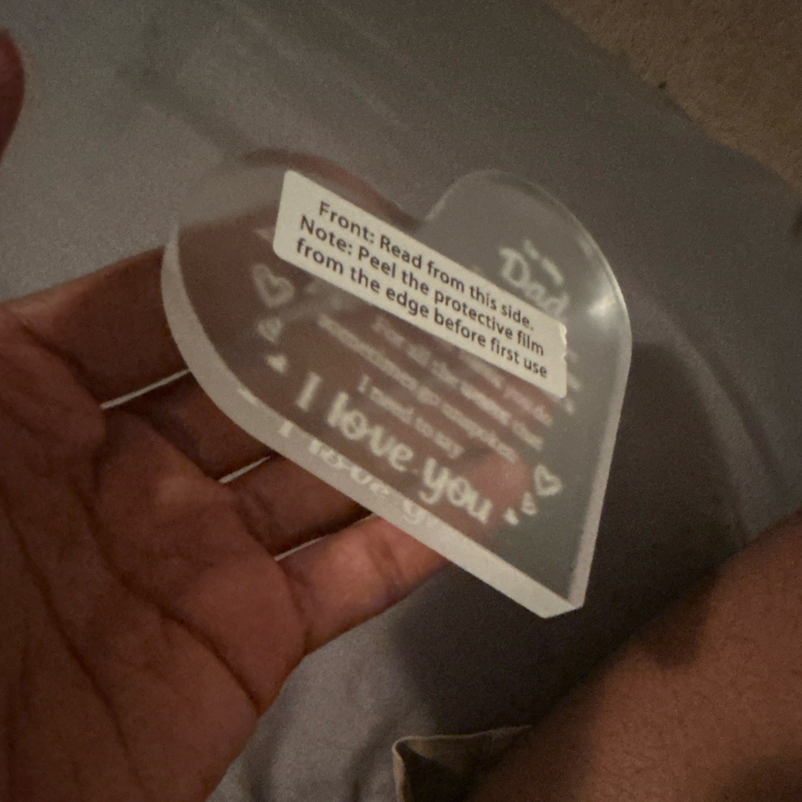 Clear Acrylic Heart Plaque for Dad, Engraved Freestanding Decorative Sign