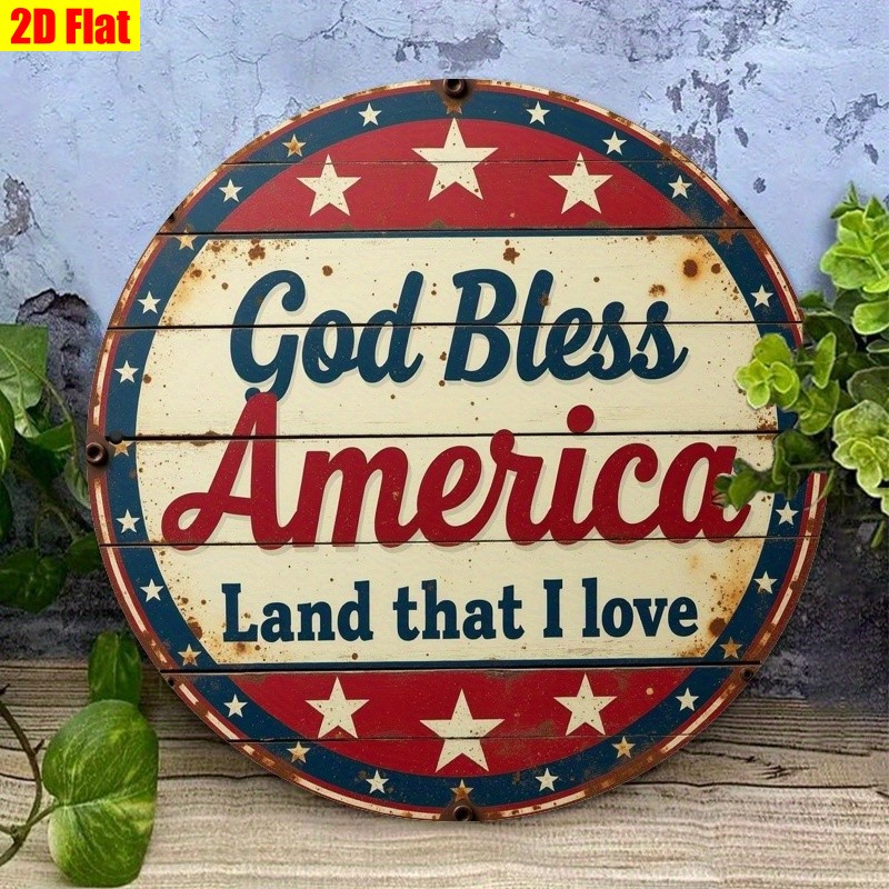 Distressed Metal Sign God Bless America USA Flag Fourth of July Patriotic Decor