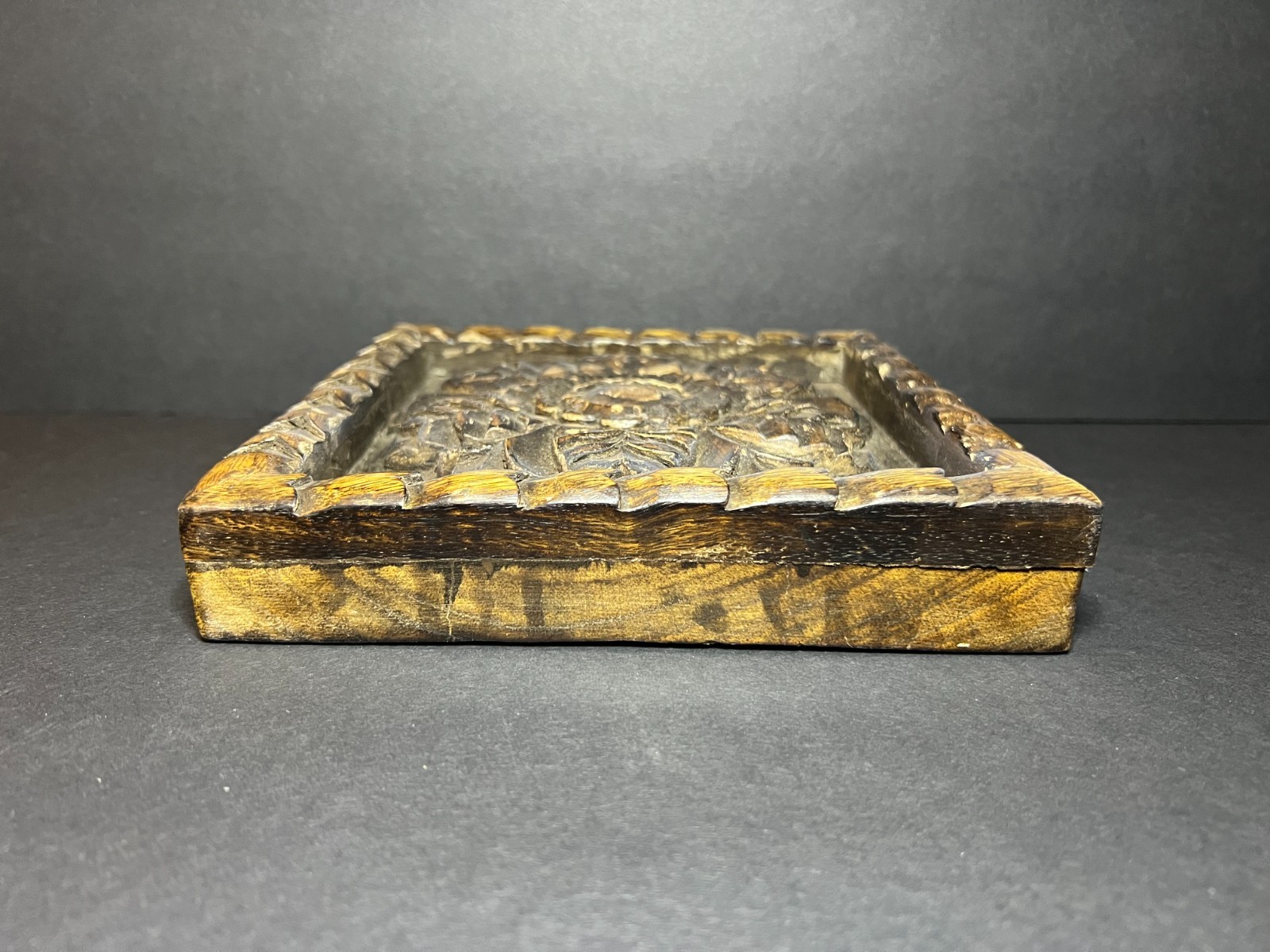 Rustic Hand Carved Wooden 3D Textured Floral Flower Square Wall Art Plaque 7.75″