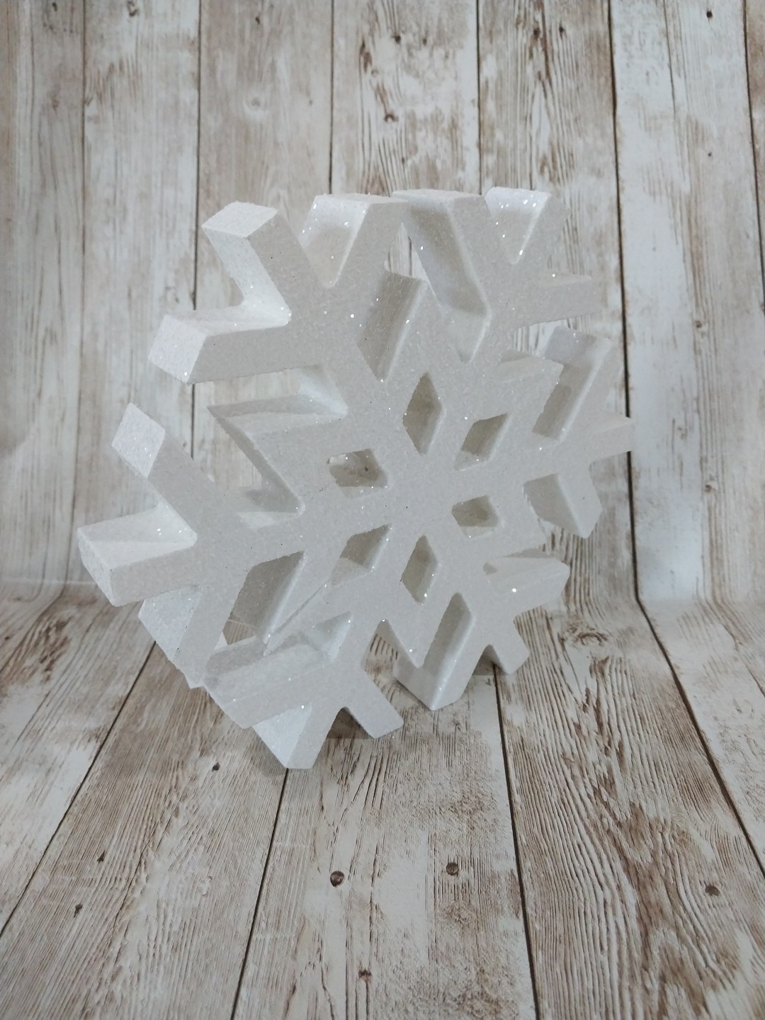 New! 7″ White Glitter Snowflake Cutout Wood Block Sign Decor Winter Christmas