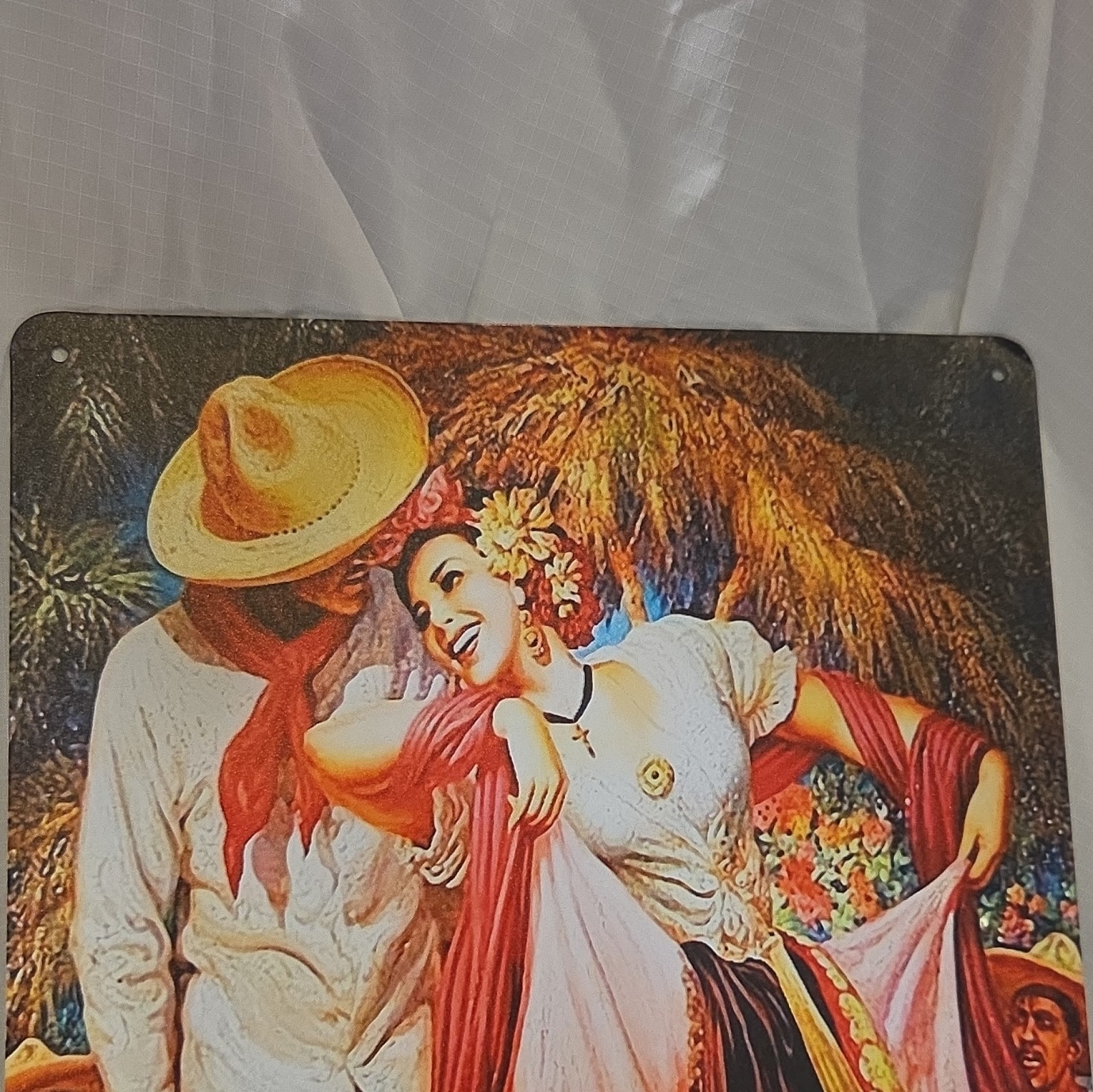Metal Decorative Wall Plaque Printed Pictorial Dancing Couple Multicolor