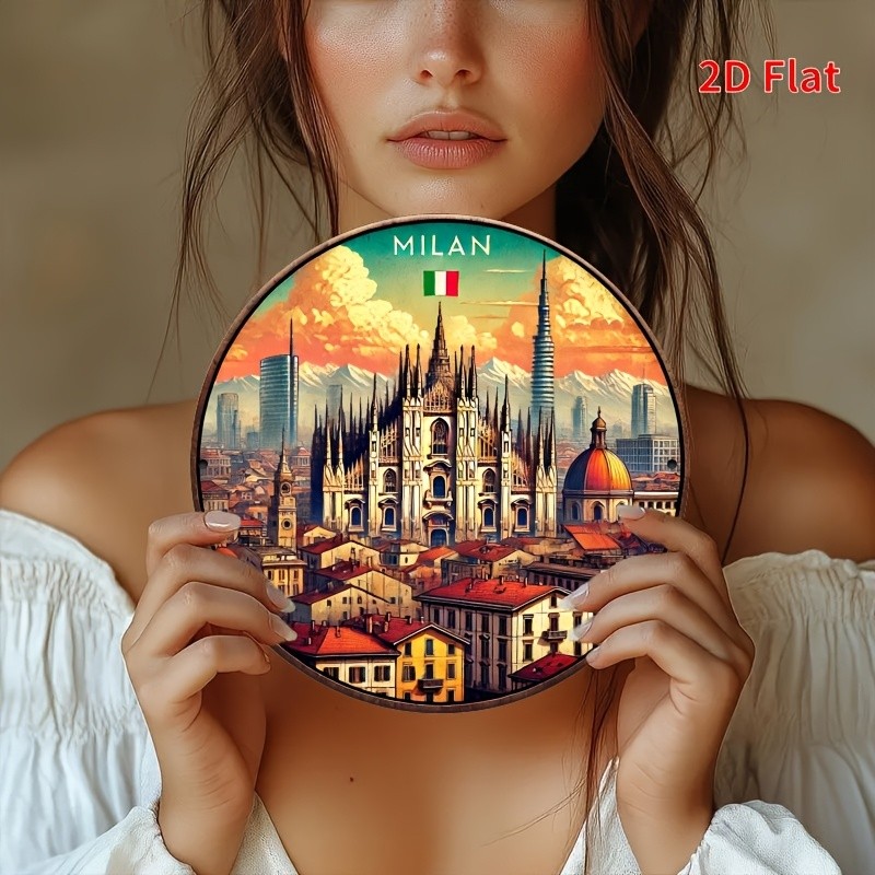 [2D Flat] 1Pc 8 X 8 Inches Tin Metal Signs / Milan Travel City / Metal