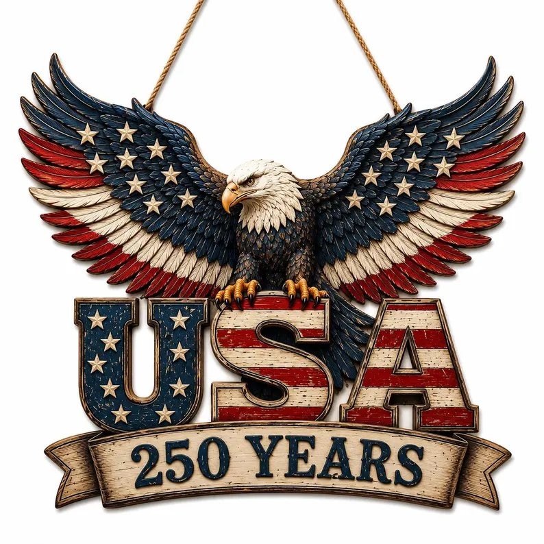 America 250th Anniversary Eagle Decor, Patriotic Wooden Door Hanger