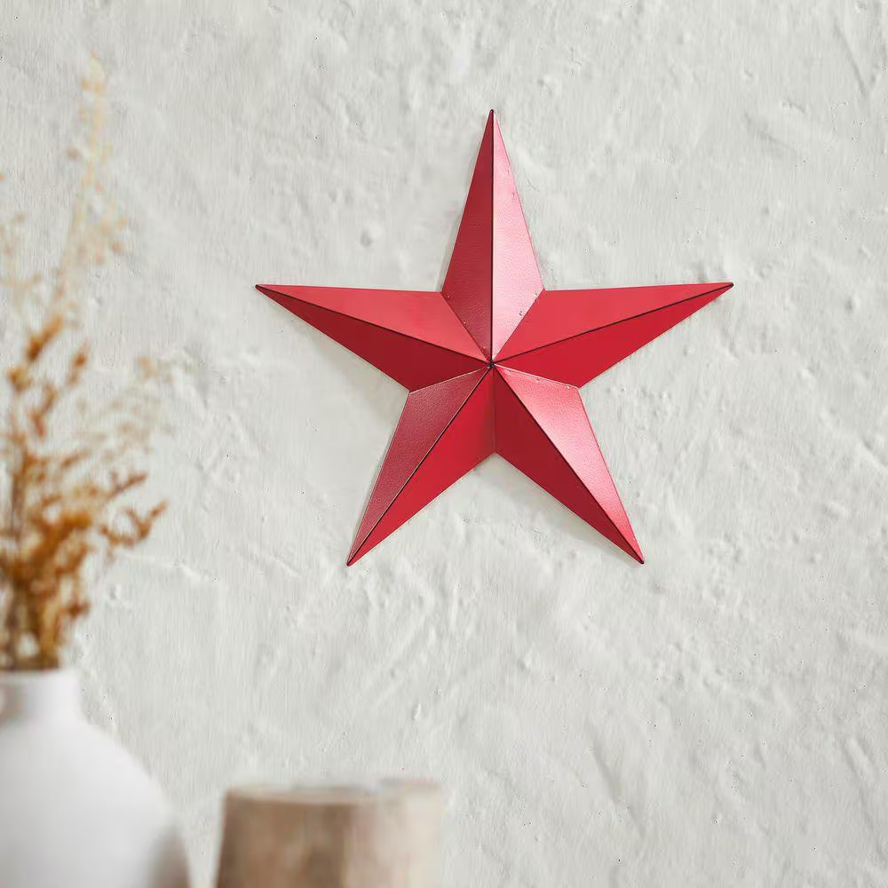 1-Piece 12 In. X 12 In. Barn Red Distressed Metal Star Wall Decor