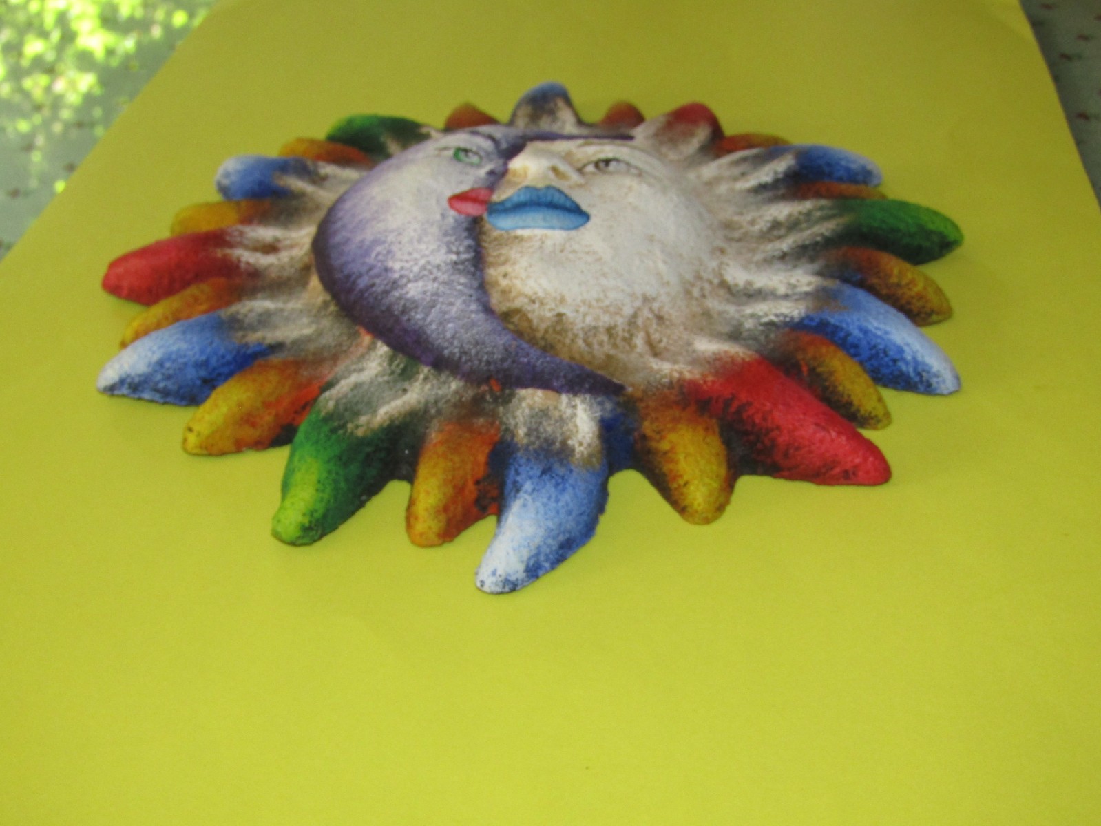 Mexican Folk Art Sun Moon Celestial Wall Plaque Signed Original – Please Read
