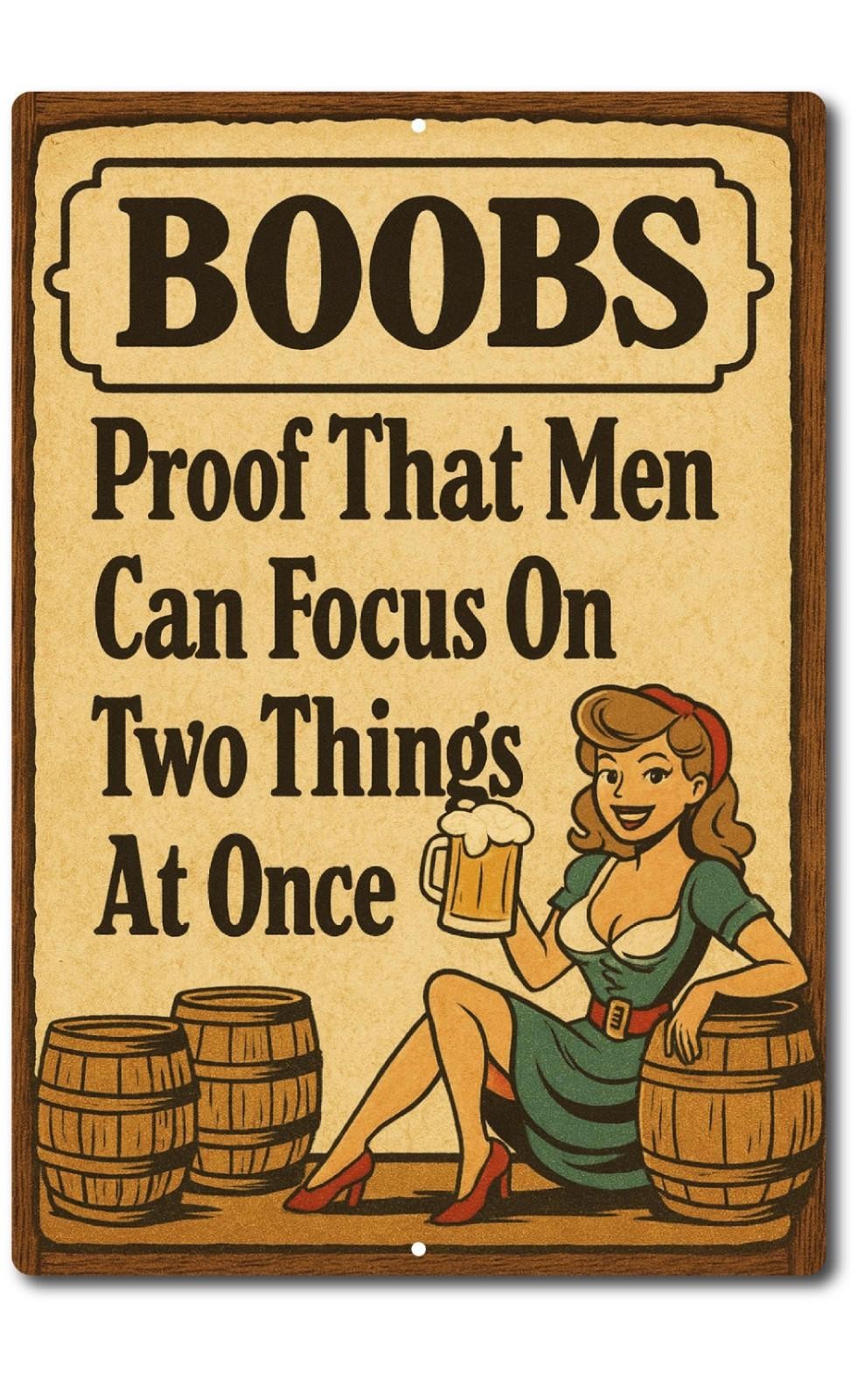 Funny Beer Tin Sign BanginPrints Retro Pin-Up Man Cave Wall Decor Metal