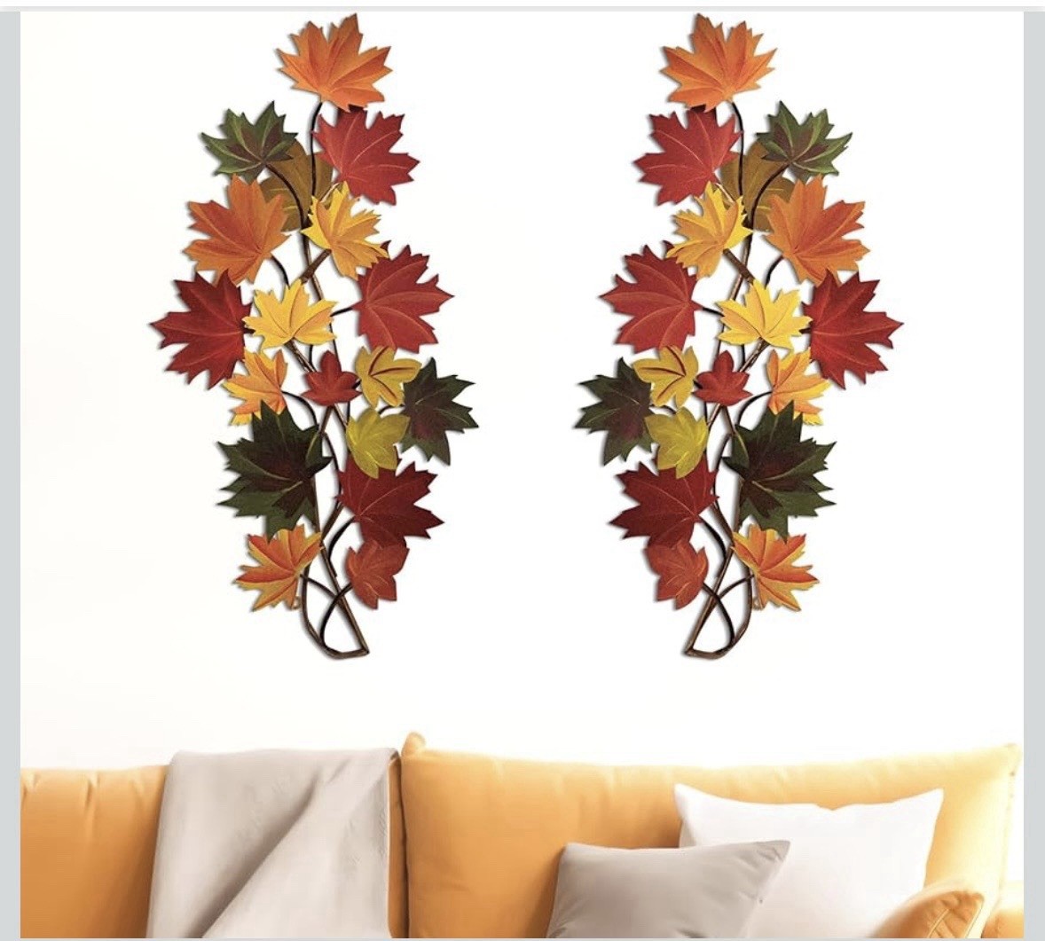 Metal Tree Leaf Wall Decor 2 PCS Rustic Vine Branch Art 15.75 Inch Indoor Outdo