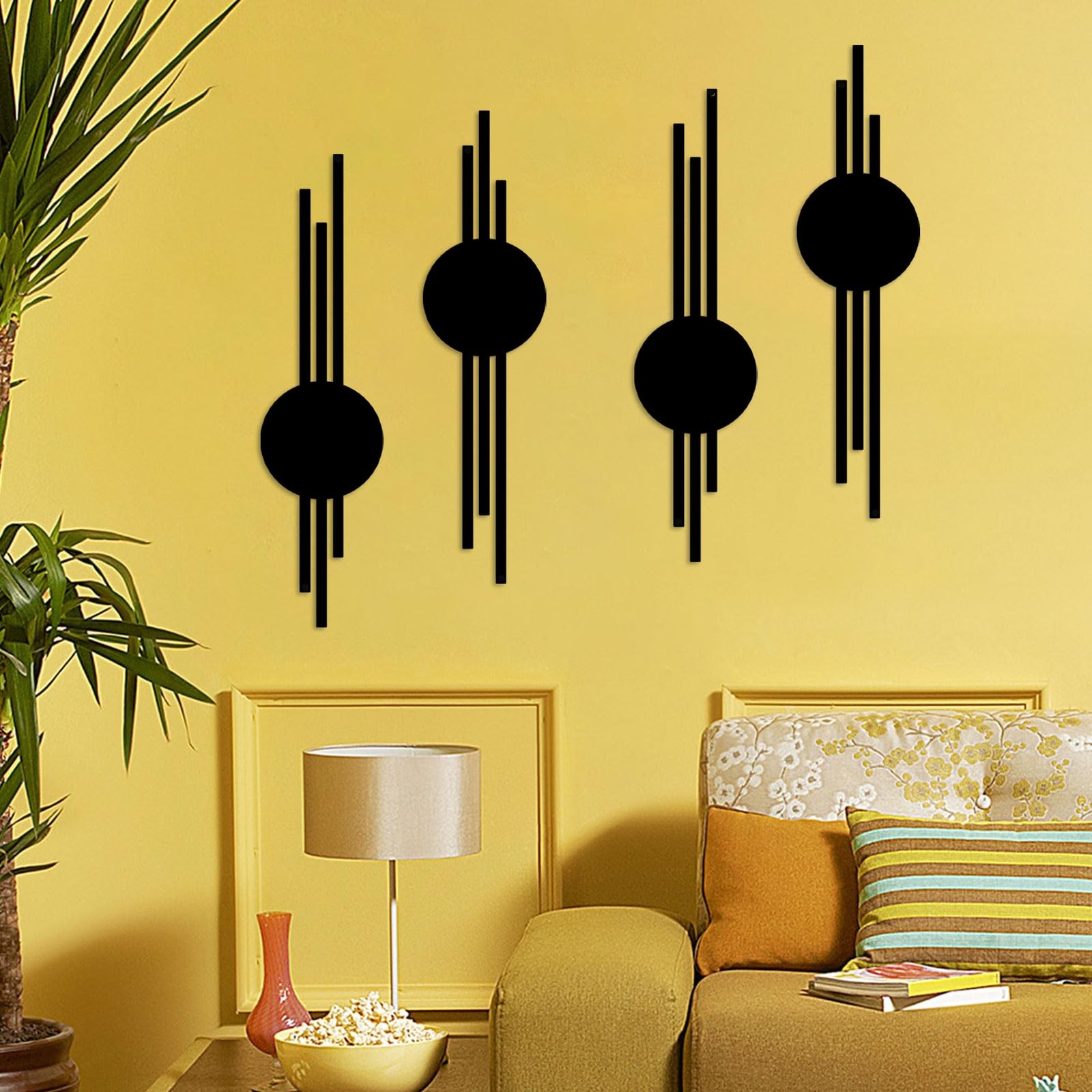 2Pcs Abstract Metal Wall Decor, Black Modern Geometric Hanging Paintings