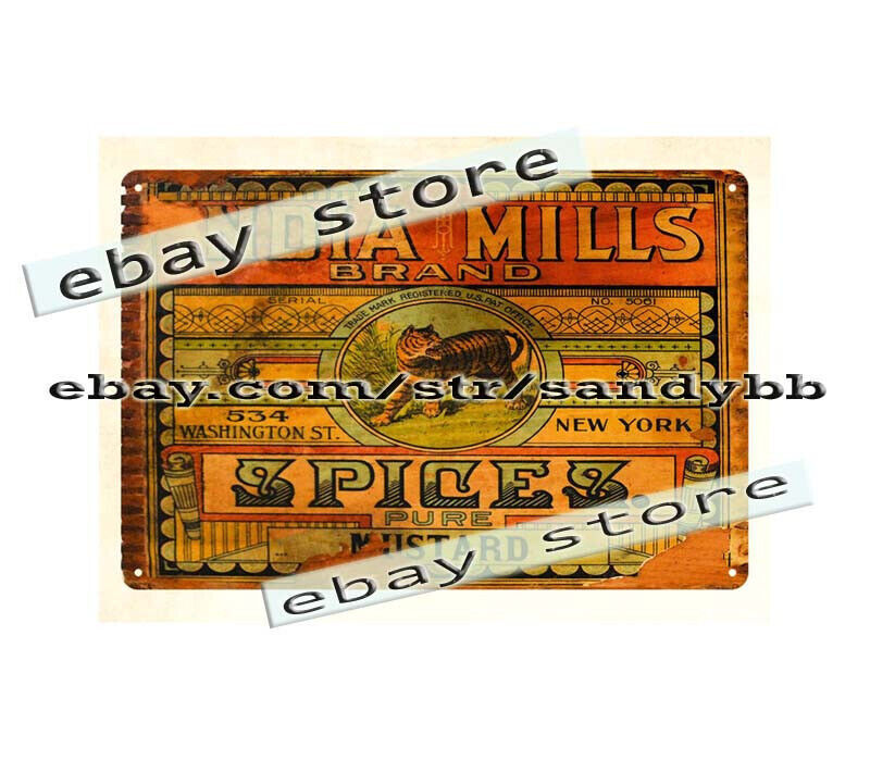 India Mills Brand Spices pure mustard metal tin sign modern wall decals