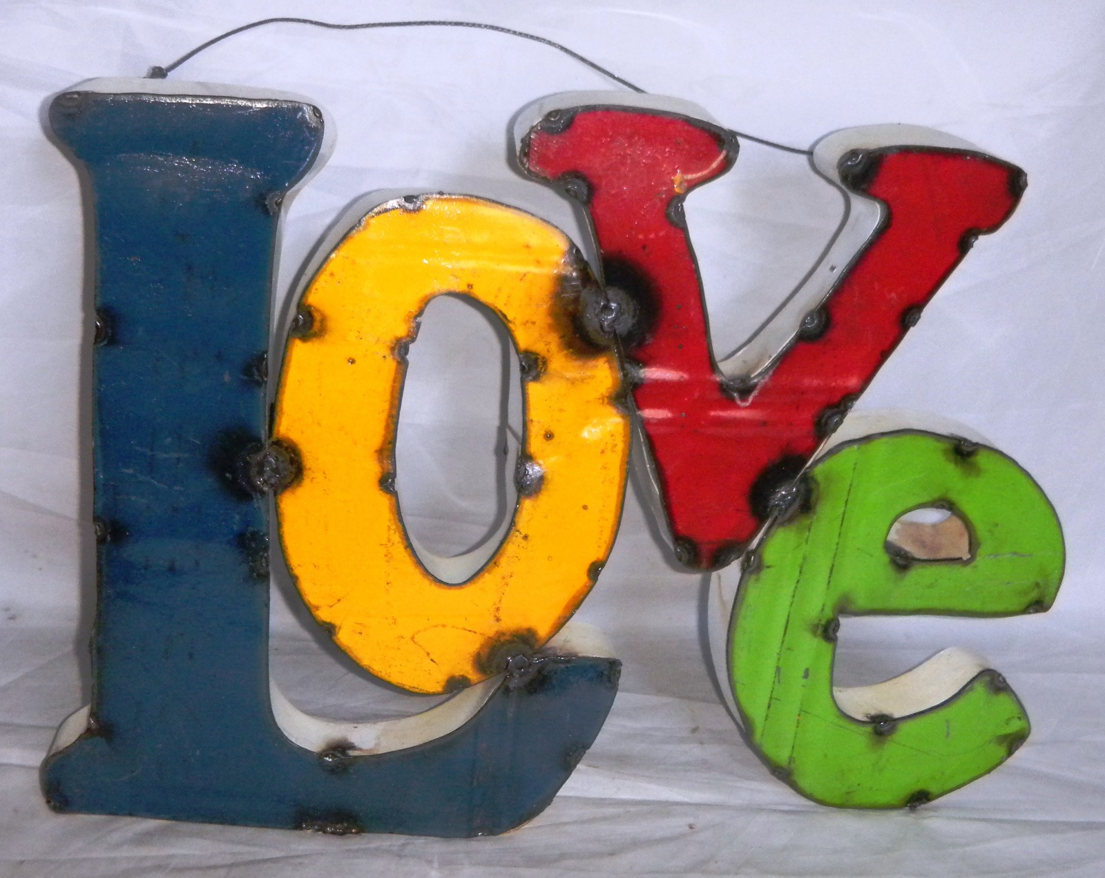 “LOVE” Wall Sign – Handmade Metal – Distressed Vintage Look – Ready to Hang