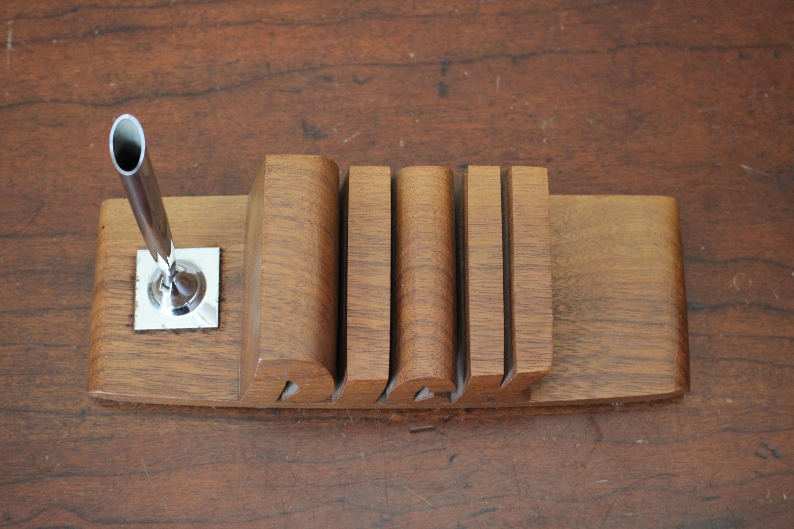 Contemporary Solid Walnut DESK Nameplate Carved as Dick Pen Holder