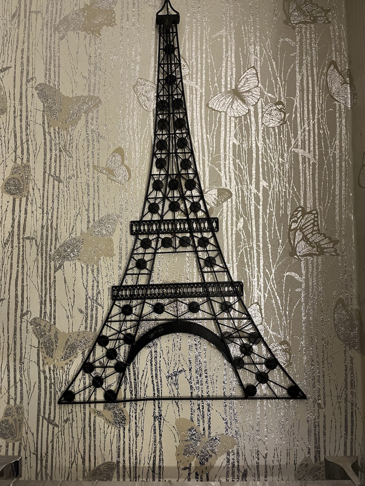 Large Eiffel Tower Metal Wall Decor Rhinestone Paris Art 30in Black